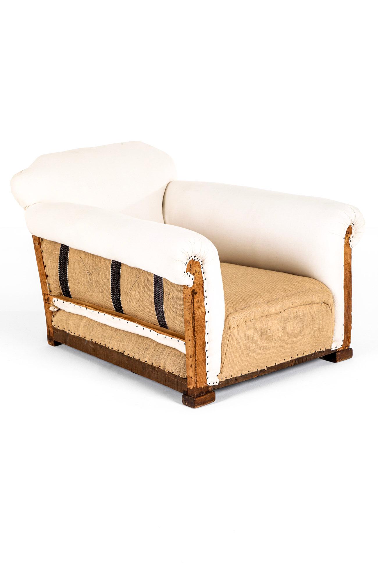 British English Deconstructed Howard and Sons Style Low Armchair For Sale