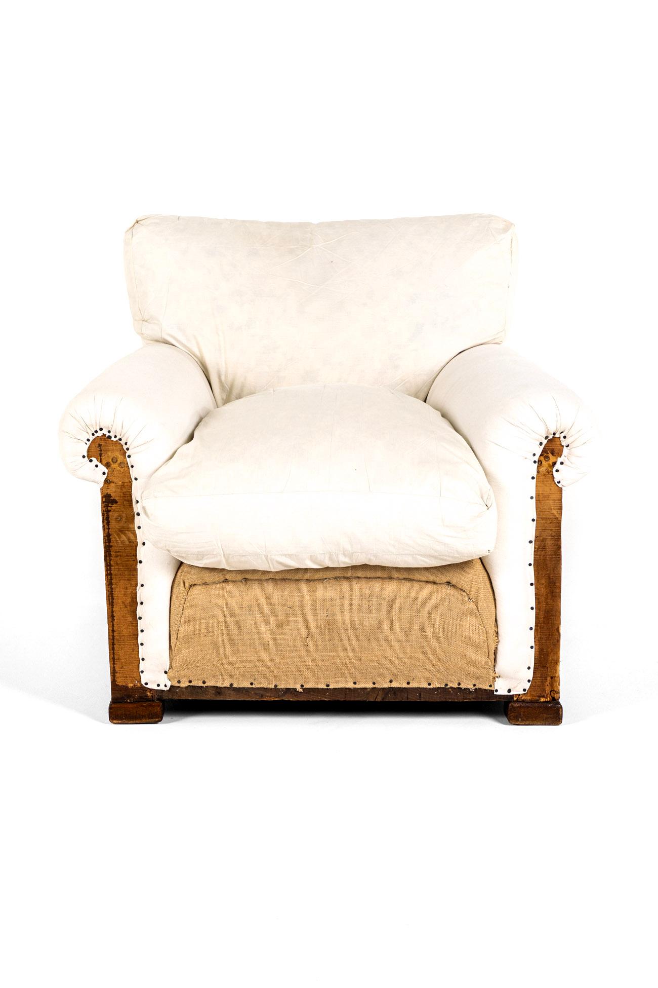 Hand-Crafted English Deconstructed Howard and Sons Style Low Armchair For Sale