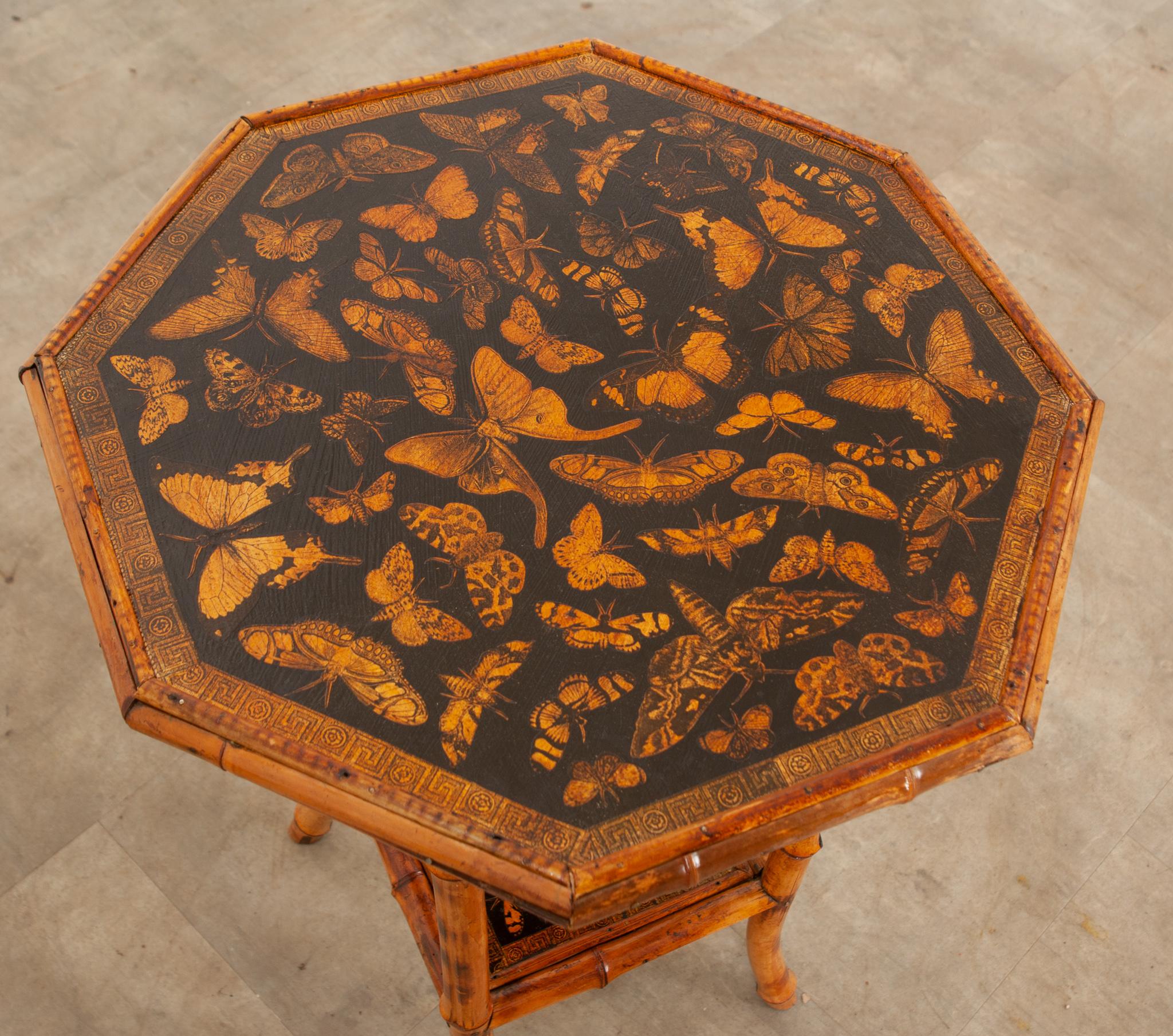 19th Century English Decoupage Bamboo Table