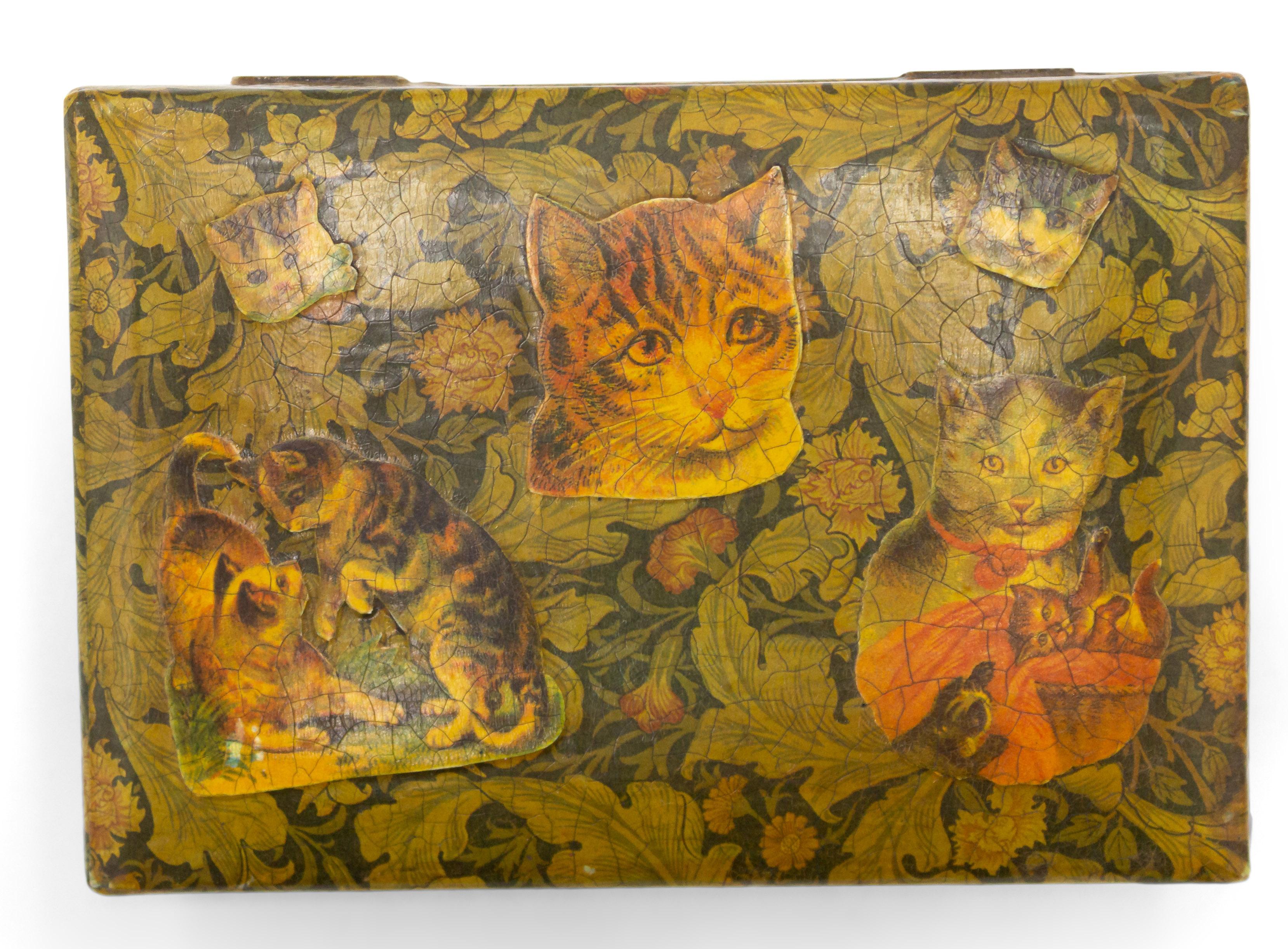 English (20th Century) decoupage small box with cat design.
 