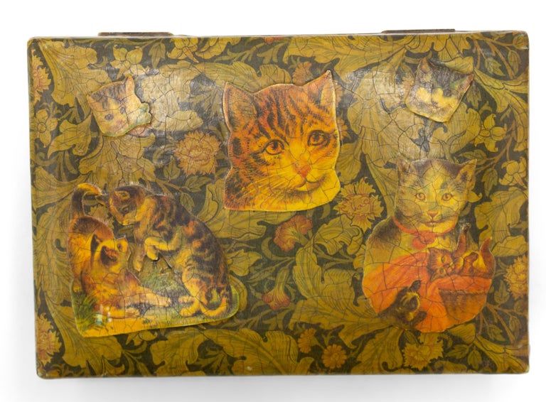 English Decoupage Cat Box For Sale at 1stDibs