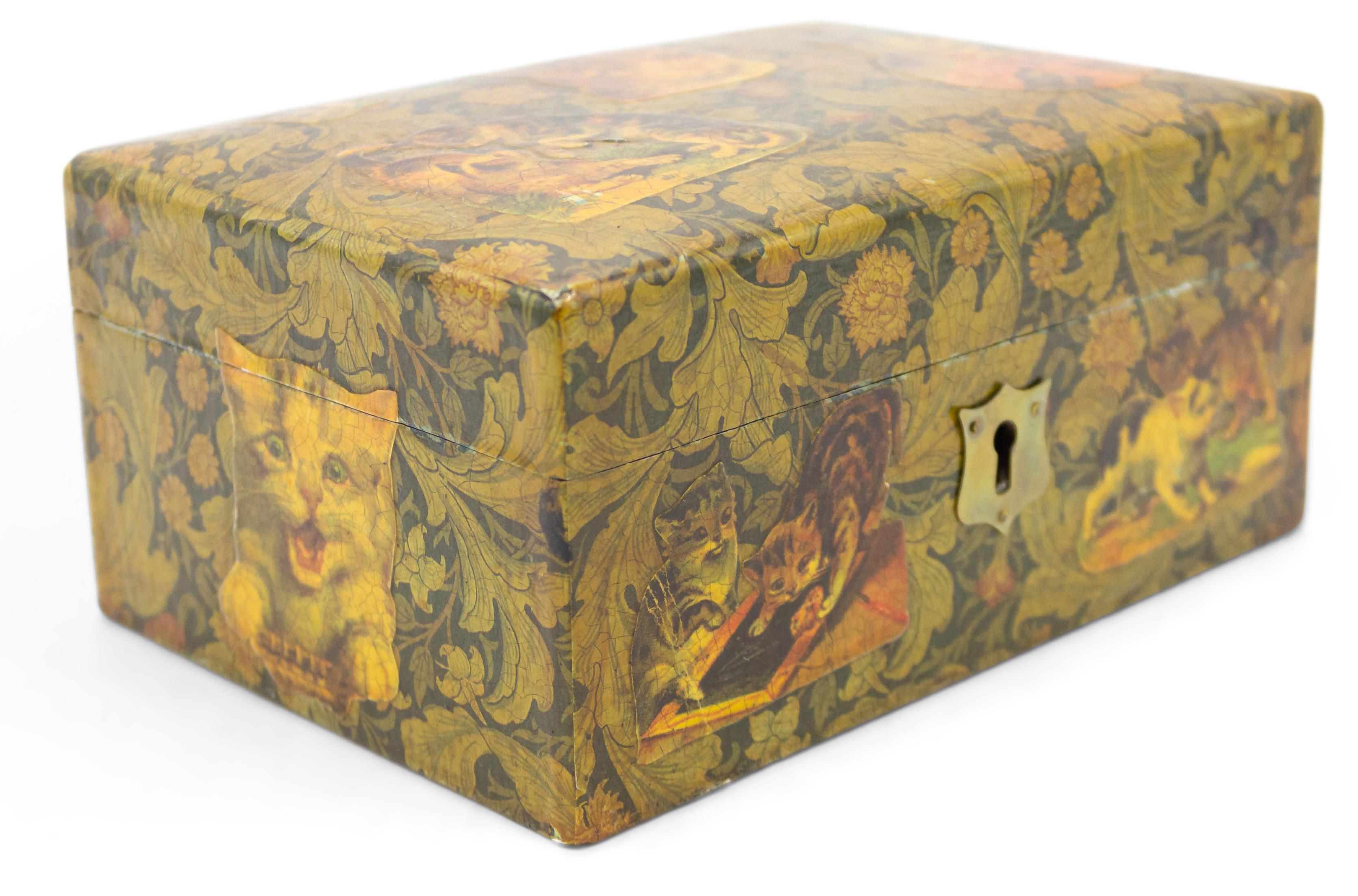 Victorian English Decoupage Cat Box For Sale