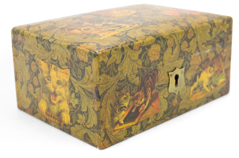 English Decoupage Cat Box For Sale at 1stDibs