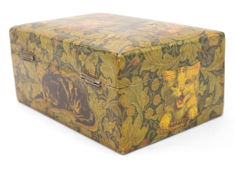 English Decoupage Cat Box For Sale at 1stDibs