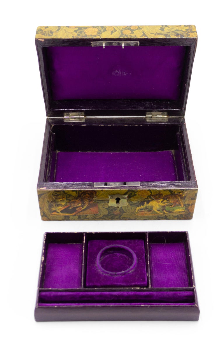 English Decoupage Cat Box For Sale at 1stDibs