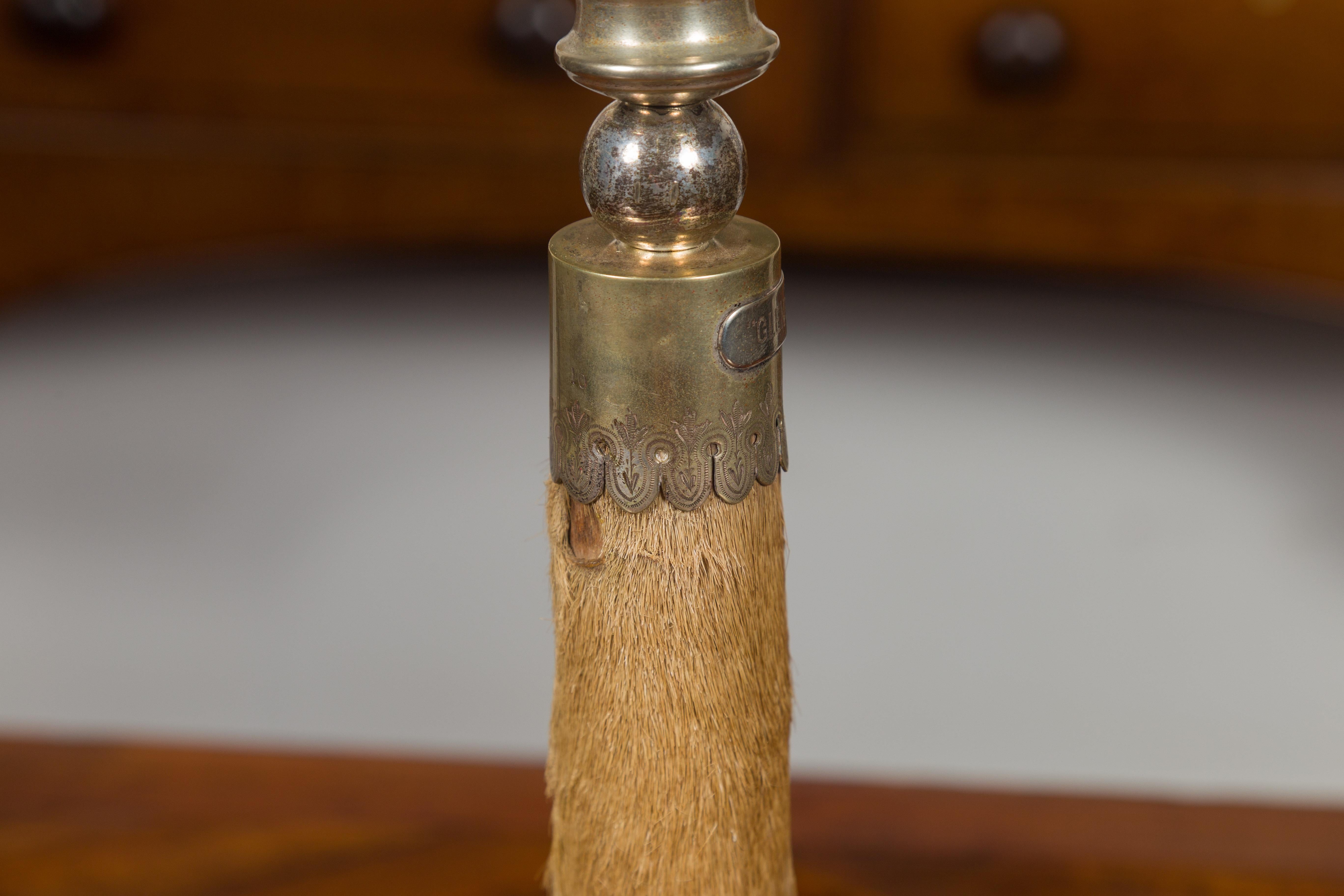 English Deer Leg Wired Table Lamp Dated 1908, Mounted on a Circular Wooden Base For Sale 2