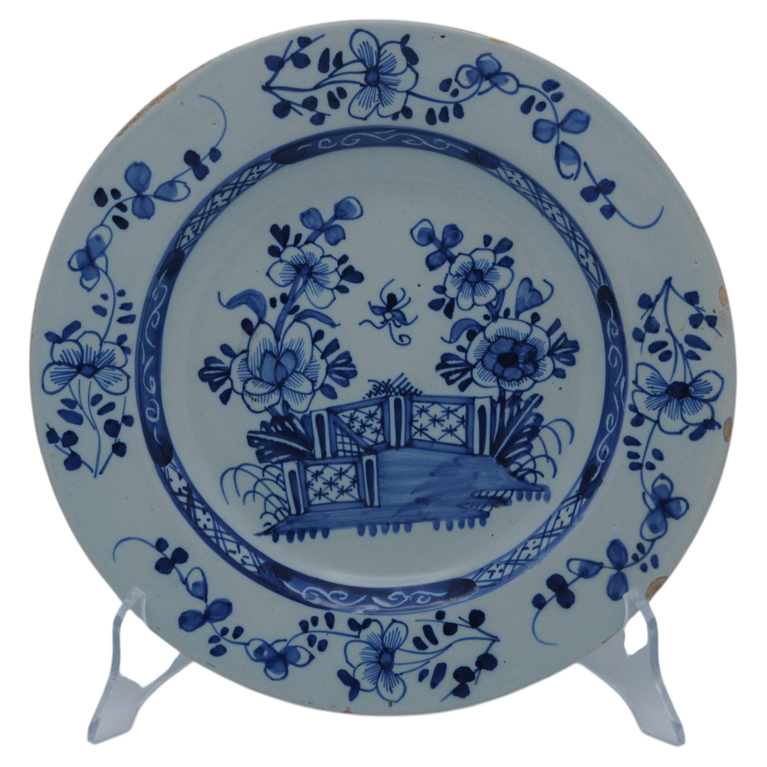 English Delft - Antique Blue and white chinoiserie plate - 18th century For Sale