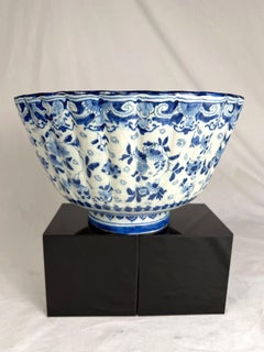 English Delft Blue and White Punch Bowl Fluted Circa 1715