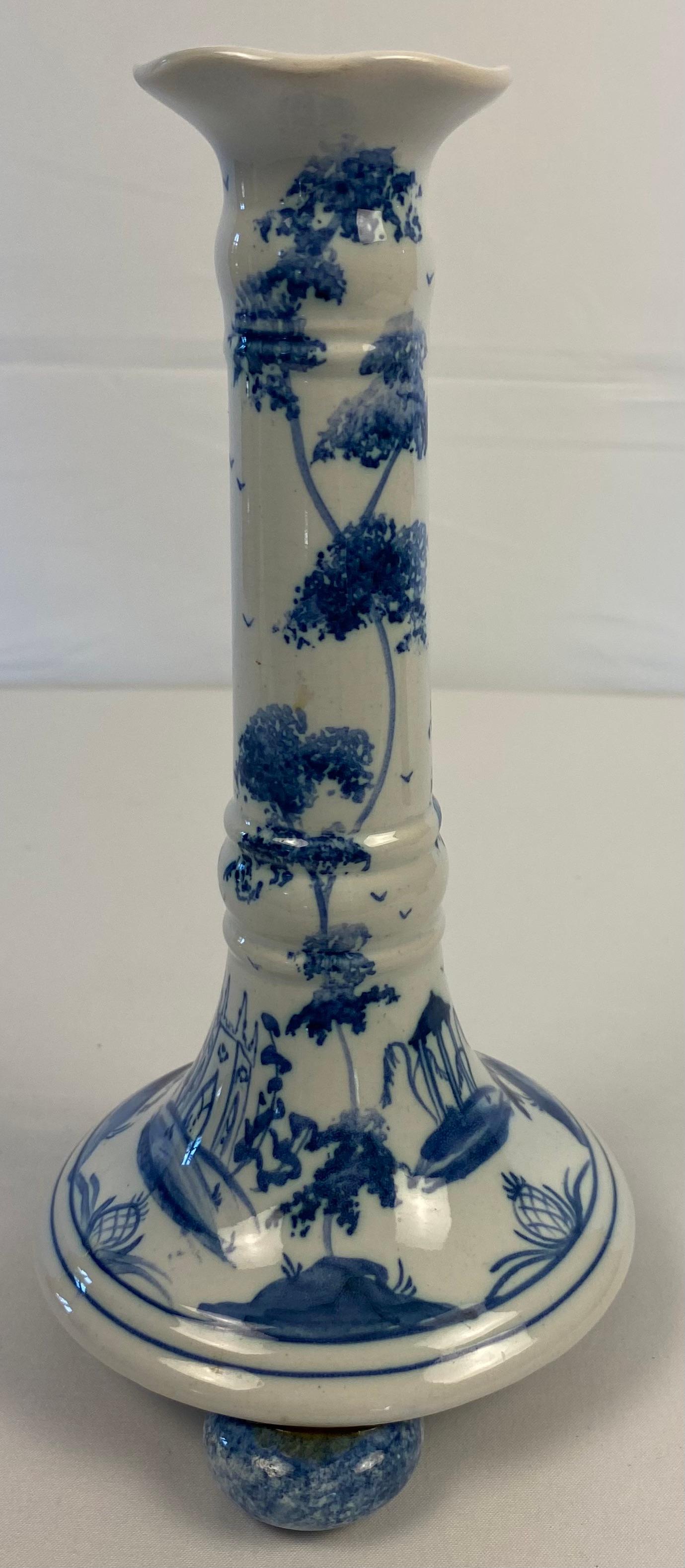 English Delft Candle Holders In Good Condition For Sale In Miami, FL