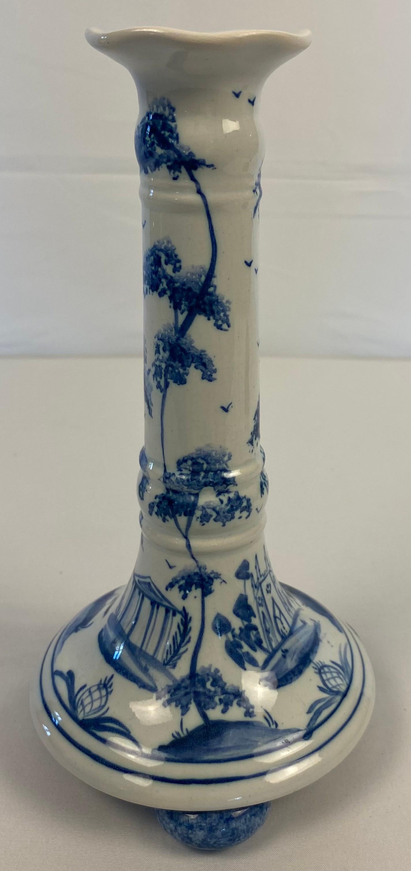 English Delft Candle Holders For Sale 1
