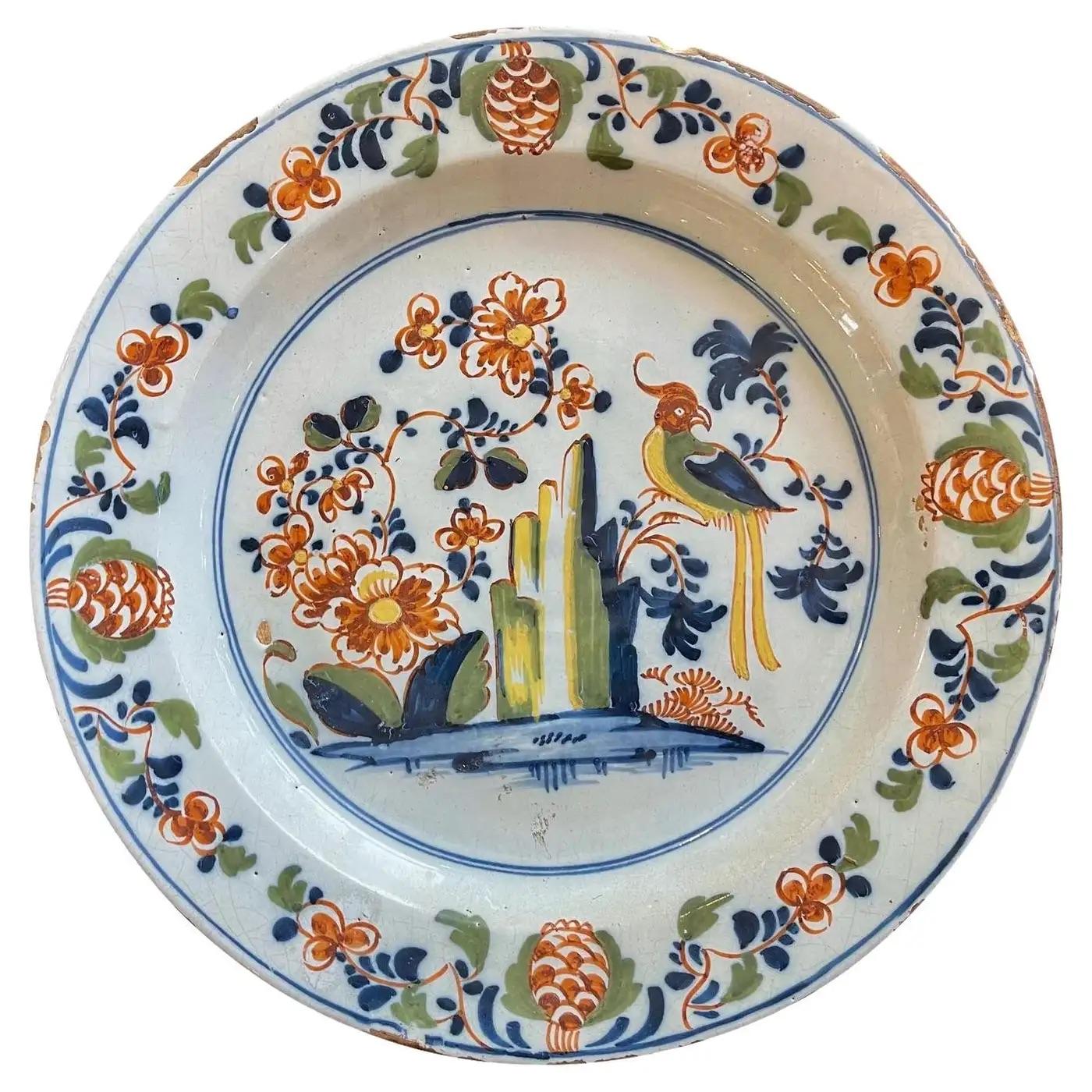Ceramic English Delft Polychrome Delft Charger For Sale