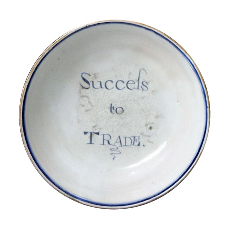 English Delftware Bowl "Success to Trade", 1750 For Sale