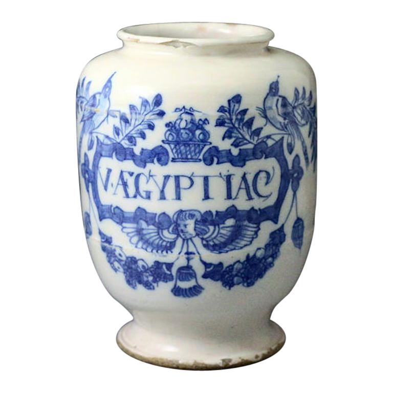 English Delftware Drug Jar Songbirds Pattern Late 17th Century London For Sale