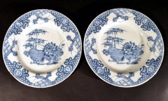 English Delftware Plates Decorated in Underglaze Blue with Lotus Flowers