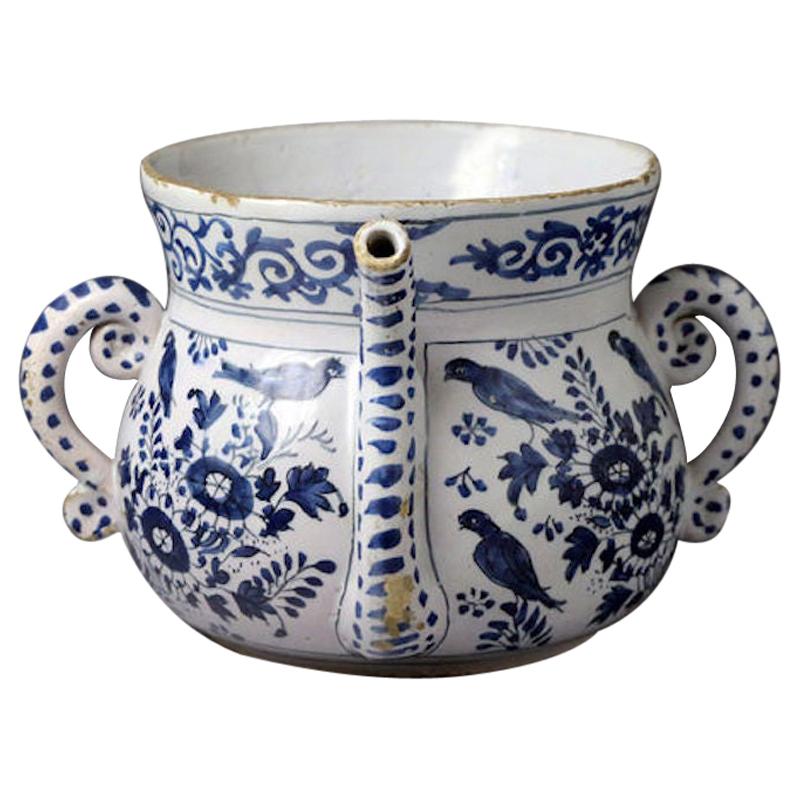 English Delftware Pottery Blue and White Chinoiserie Decorated Posset Pot