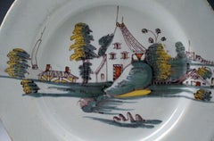 English Delftware Seascape Pottery Plate in Chinese Fashion, Mid-18th Century