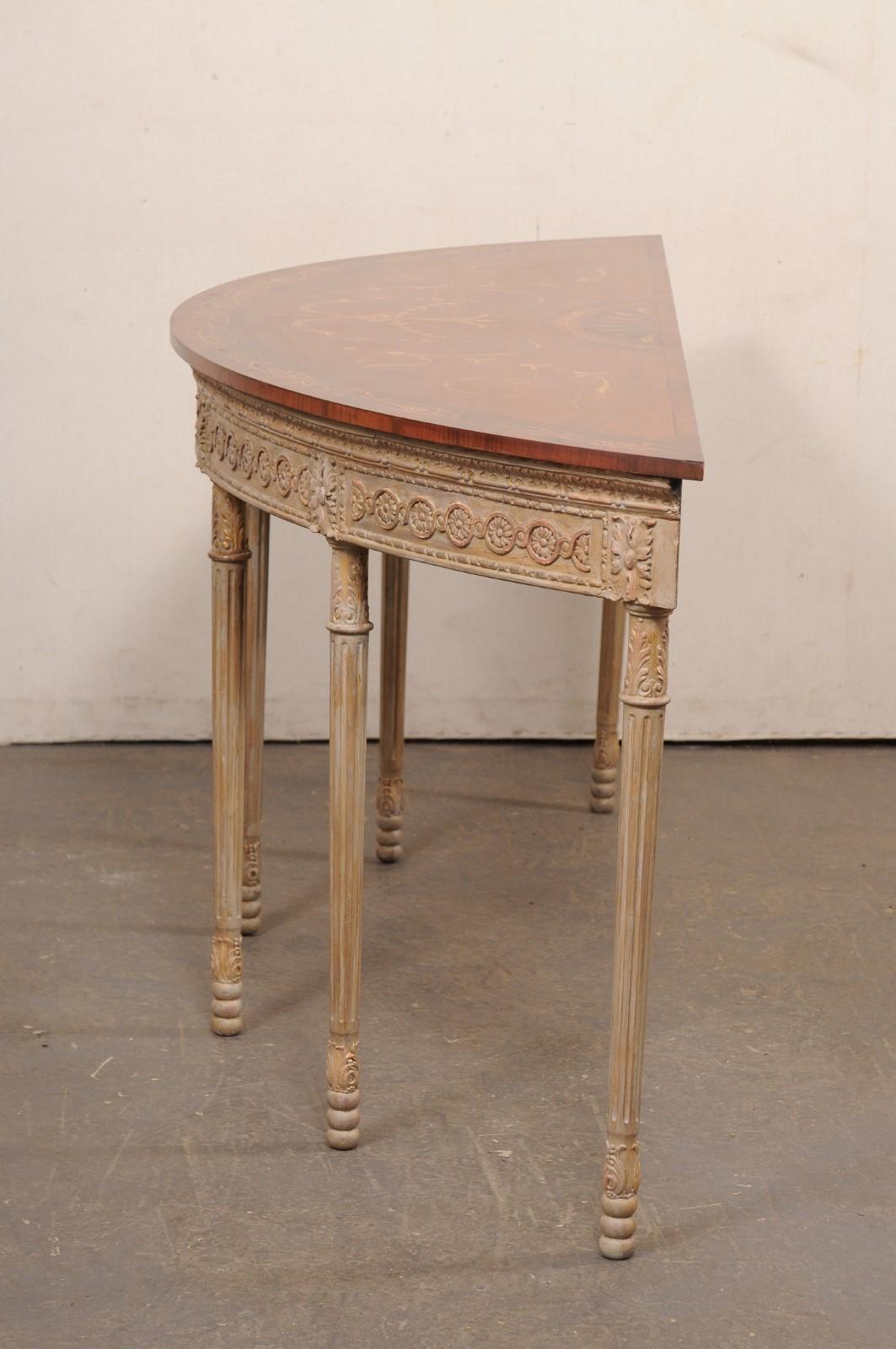 English Demi-Lune Console w/Beautiful Ornate Design & Large 6.75 Ft. Width! For Sale 5