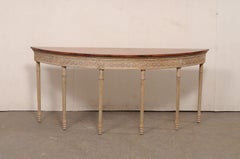 English Demi-Lune Console w/Beautiful Ornate Design & Large 6.75 Ft. Width!