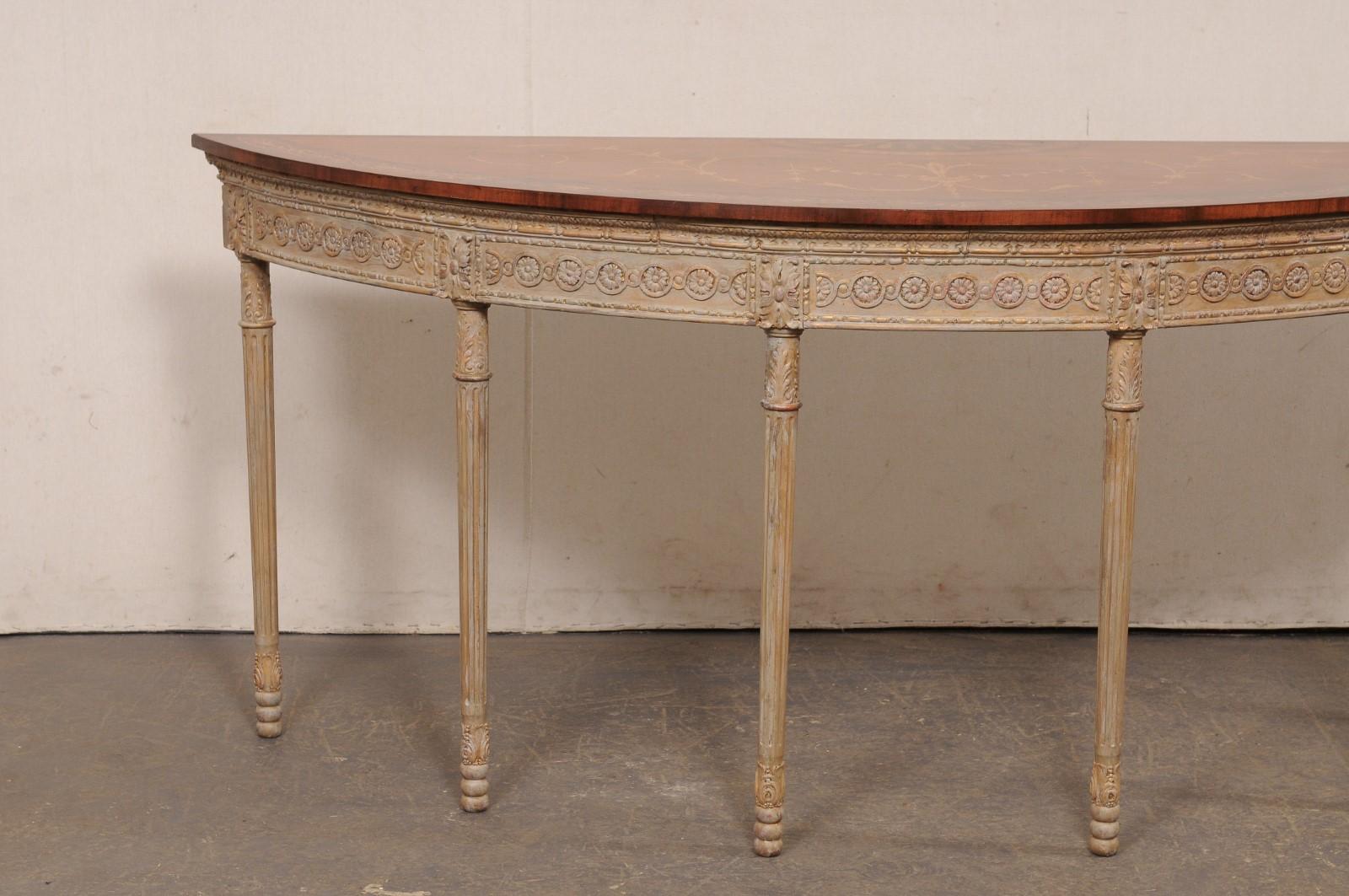 English Demi-Lune Console w/Beautiful Ornate Design & Large 6.75 Ft. Width! In Good Condition For Sale In Atlanta, GA