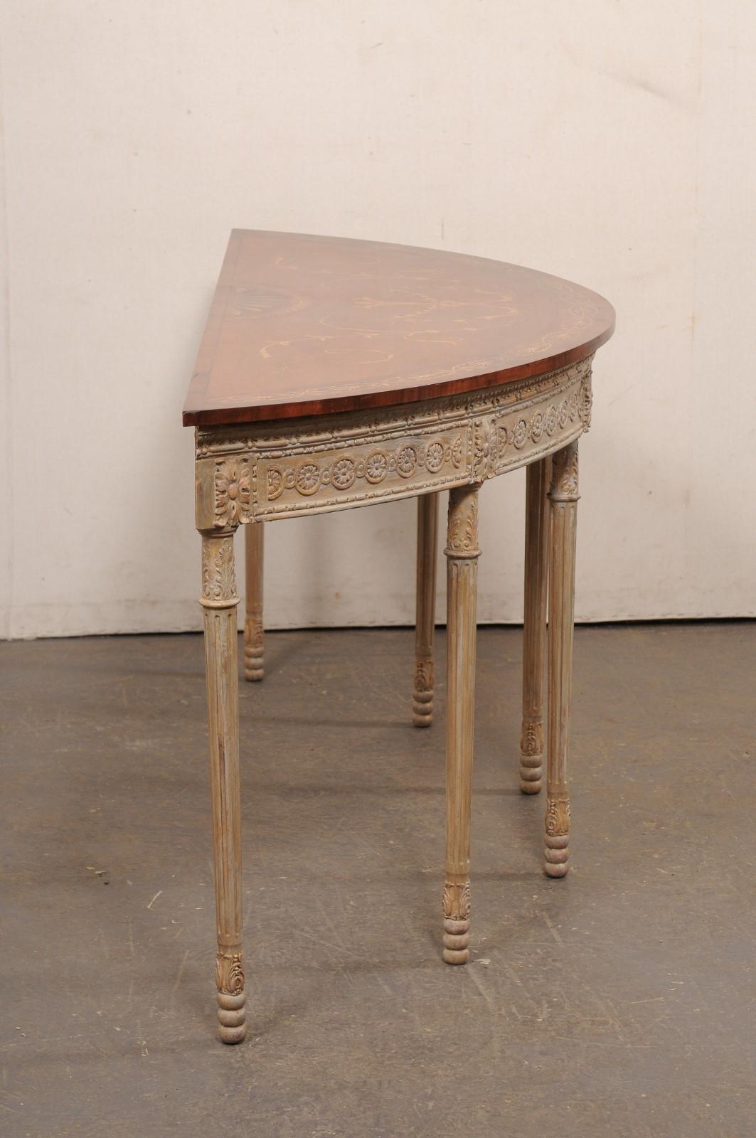 English Demi-Lune Console w/Beautiful Ornate Design & Large 6.75 Ft. Width! For Sale 1