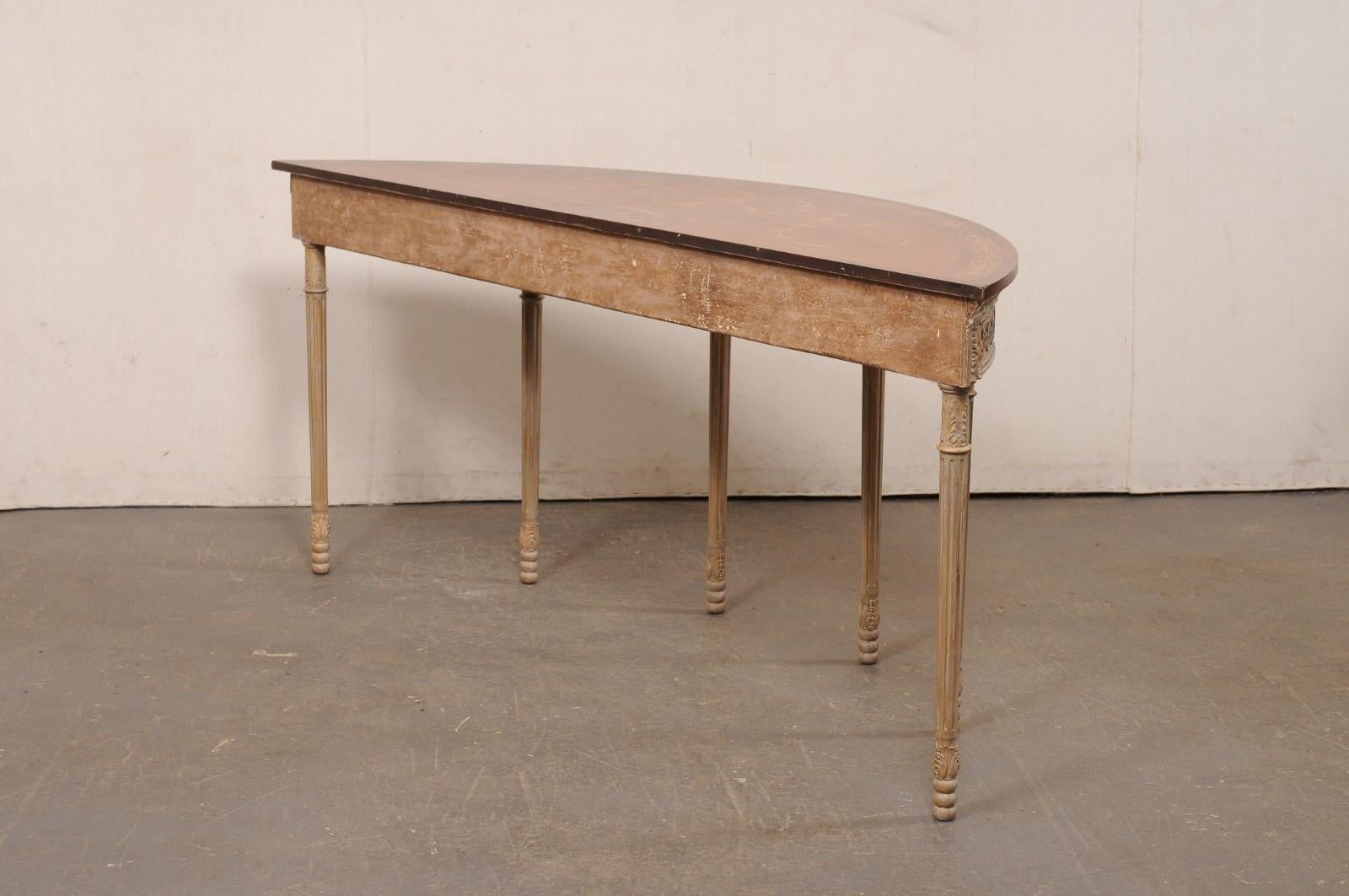 English Demi-Lune Console w/Beautiful Ornate Design & Large 6.75 Ft. Width! For Sale 2