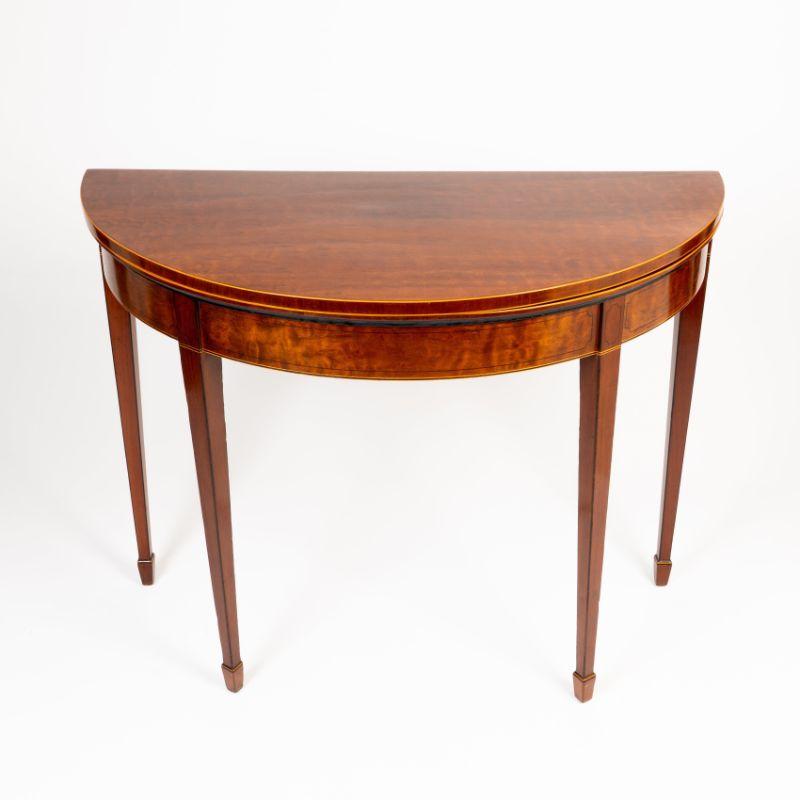 Late 18th Century English Suede Top Demi Lune Flip Top Game Table, 1795
