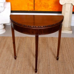 English Demilune Card Table Edwardian Circular Mahogany Folding Console Table