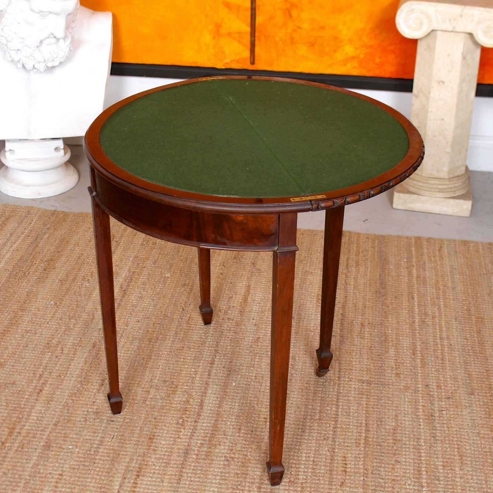 English Demilune Card Table Edwardian Circular Mahogany Folding Console Table In Good Condition For Sale In Newcastle upon Tyne, GB