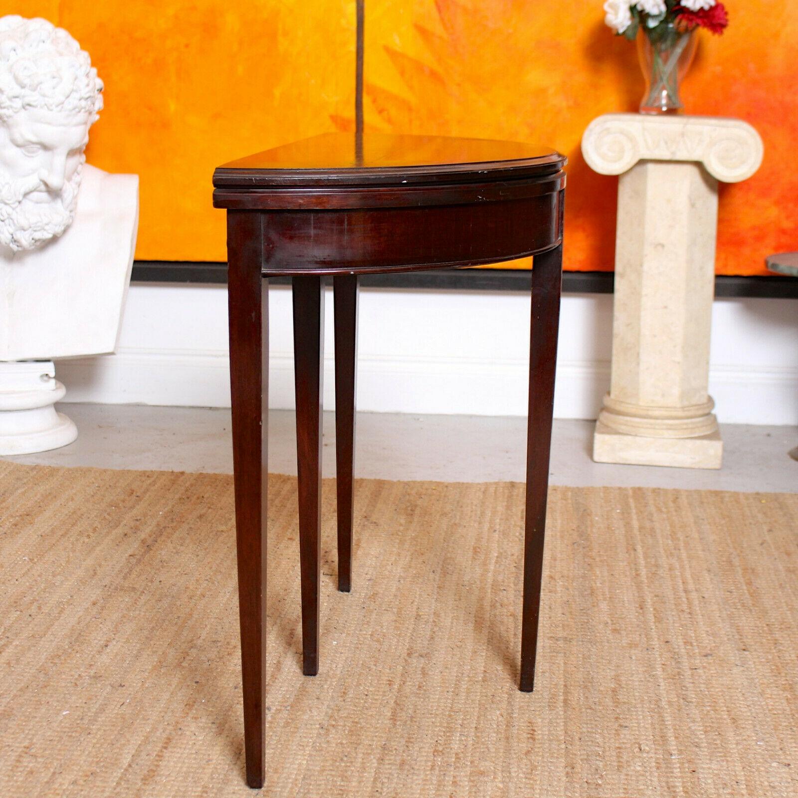 English Demilune Card Table Edwardian Mahogany Folding Console Table Circular For Sale 7