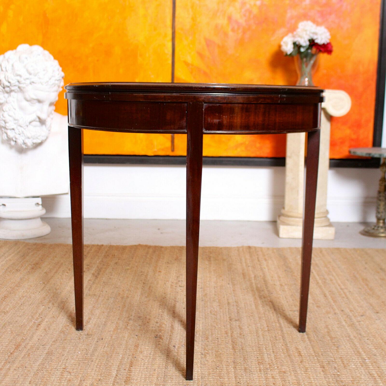 English Demilune Card Table Edwardian Mahogany Folding Console Table Circular For Sale 2