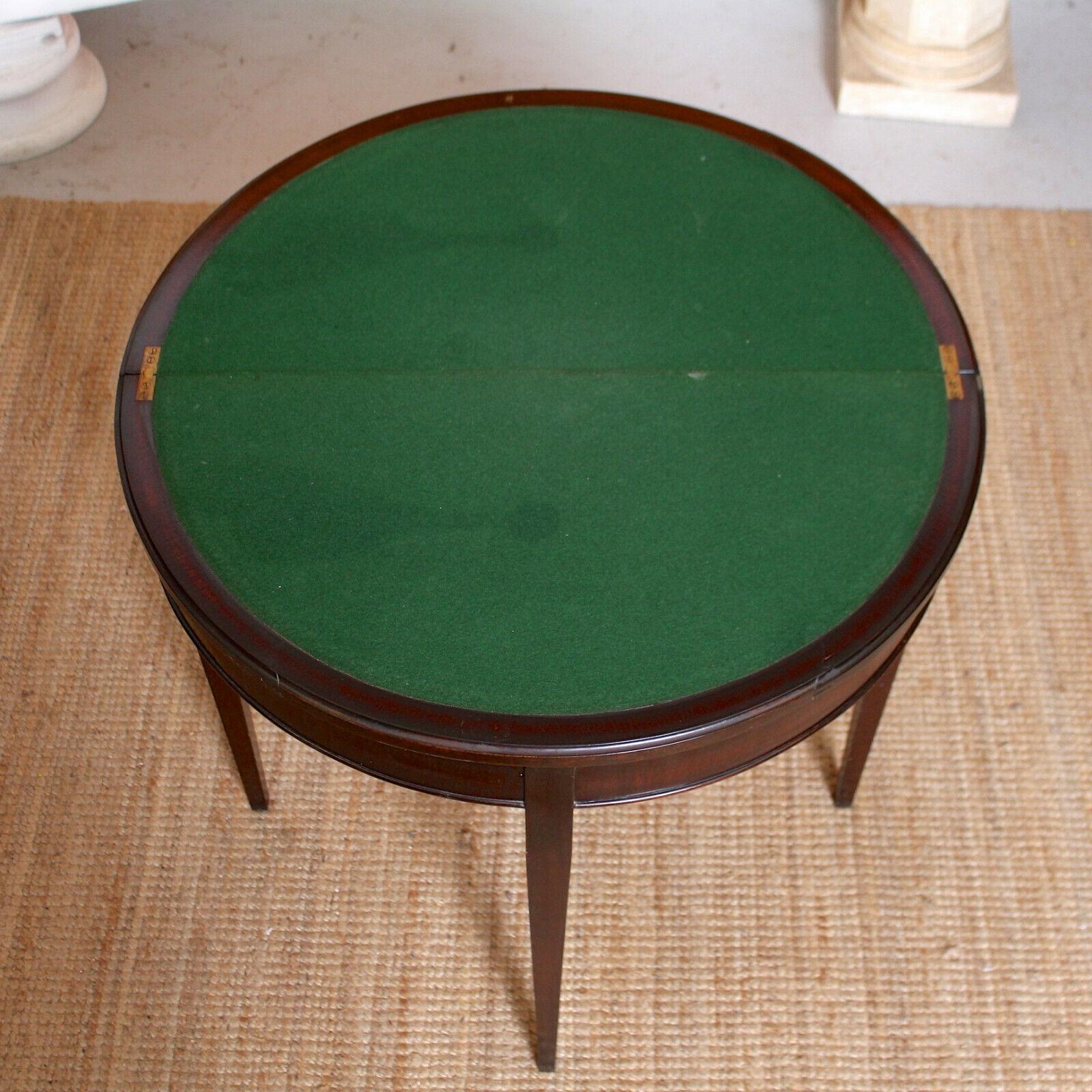 English Demilune Card Table Edwardian Mahogany Folding Console Table Circular For Sale 3