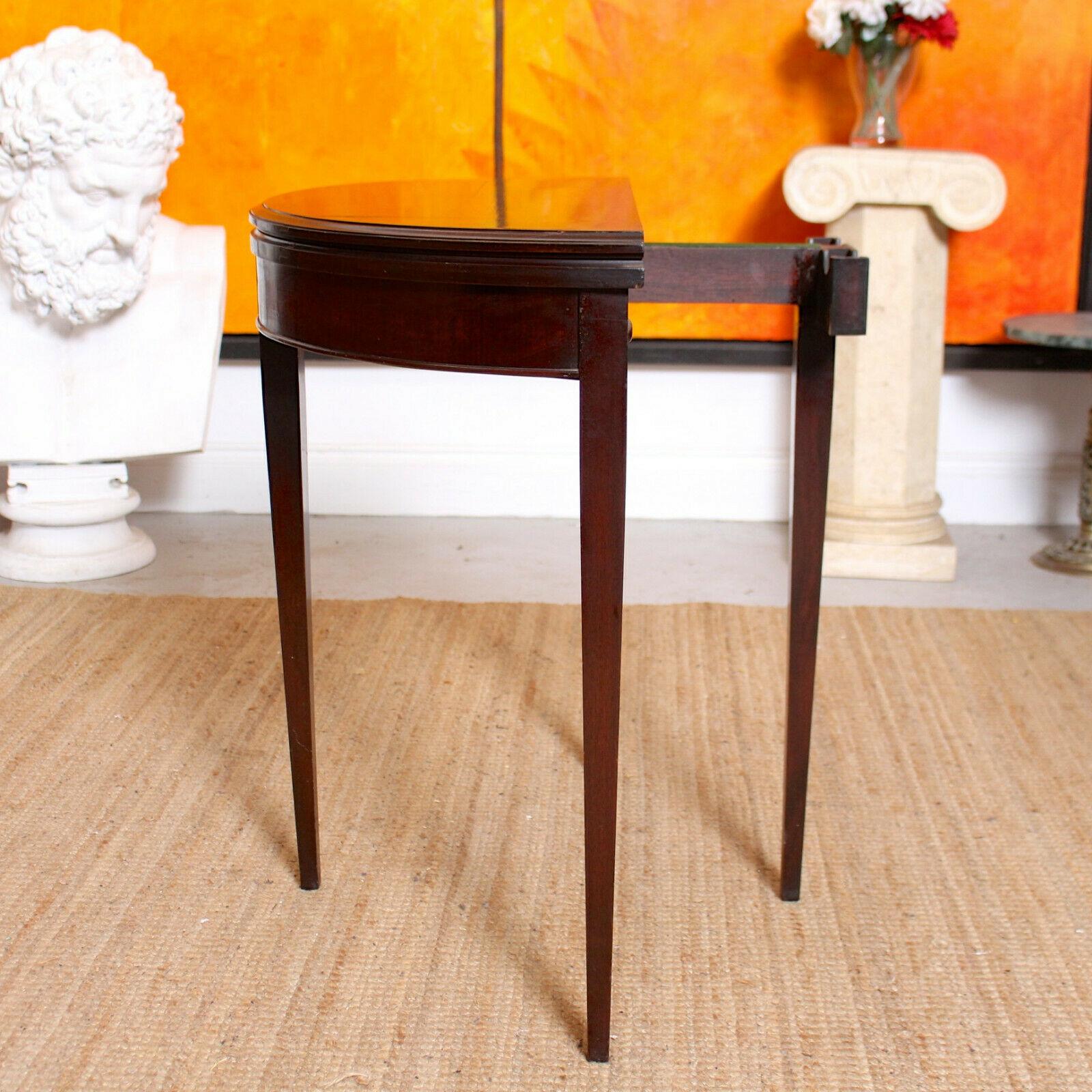 English Demilune Card Table Edwardian Mahogany Folding Console Table Circular For Sale 4