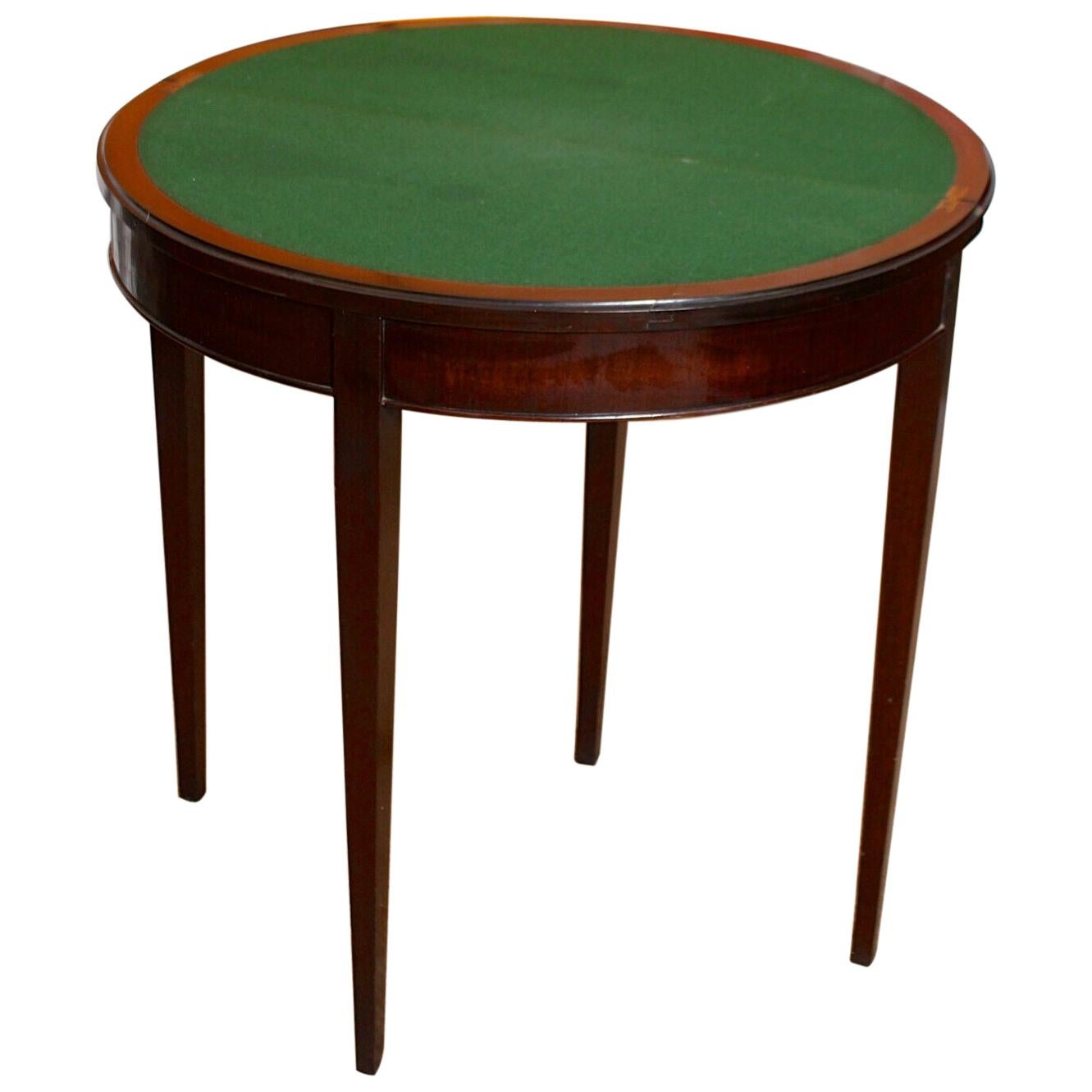 English Demilune Card Table Edwardian Mahogany Folding Console Table Circular For Sale