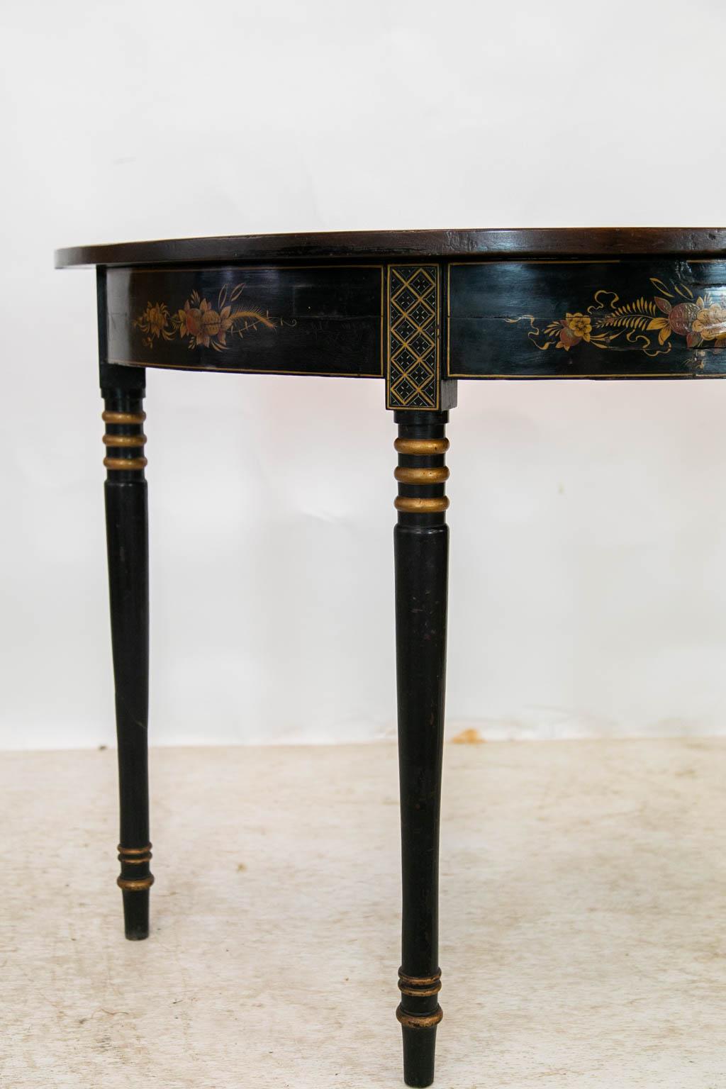 Hand-Painted English Demilune Console Table