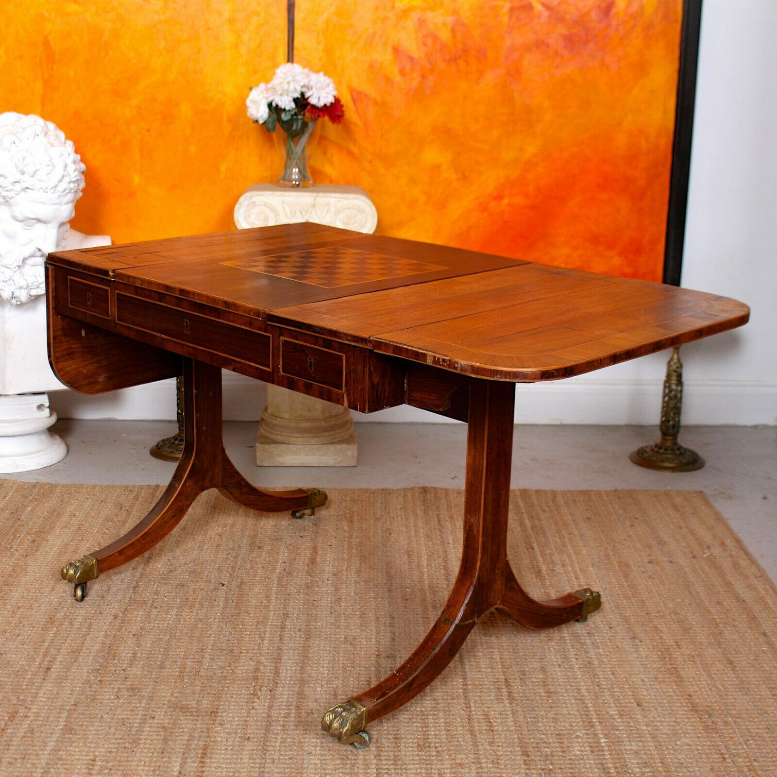 English Desk Games Sofa Table Drop-Leaf Writing Table Mahogany, 19th Century For Sale 5