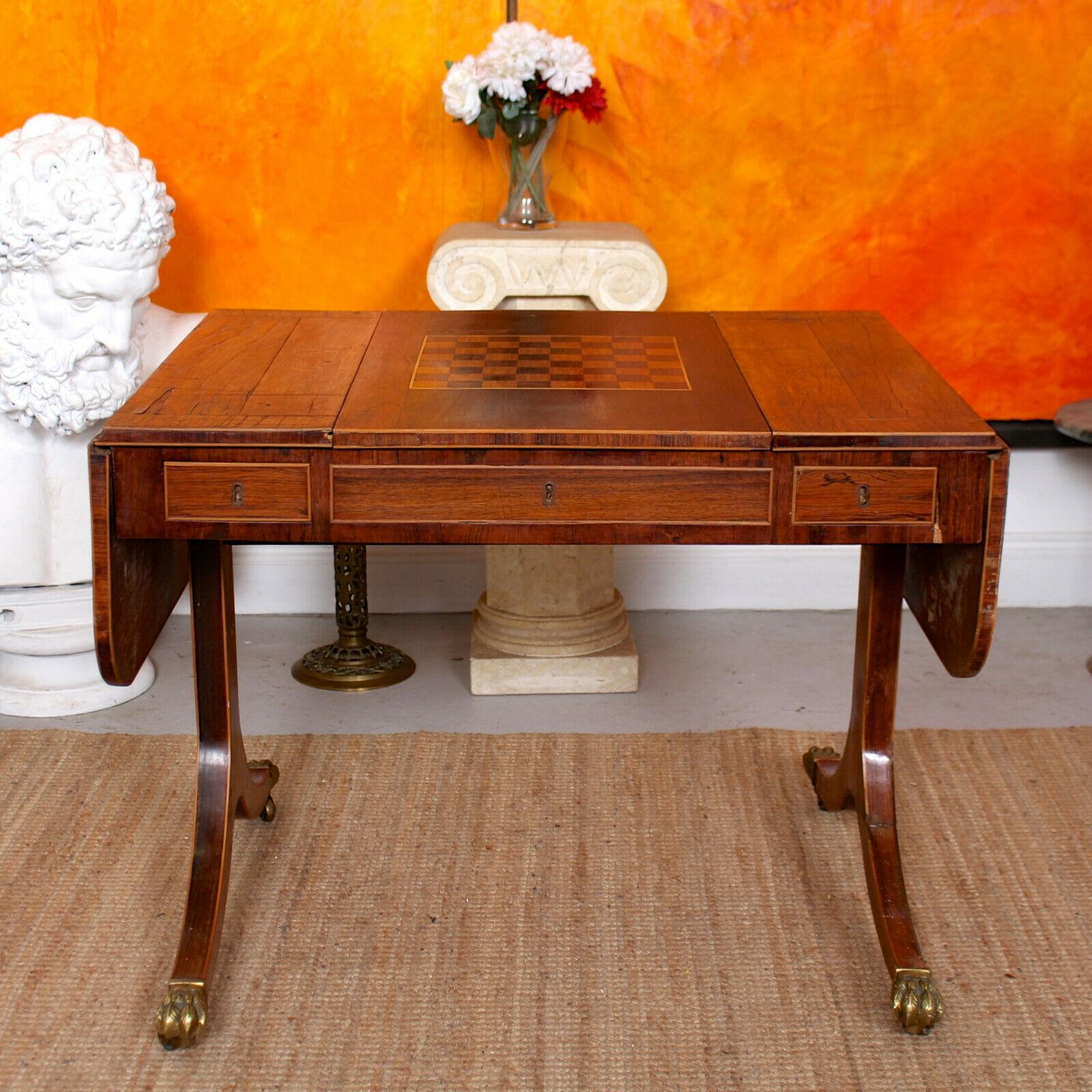 English Desk Games Sofa Table Drop-Leaf Writing Table Mahogany, 19th Century For Sale 6