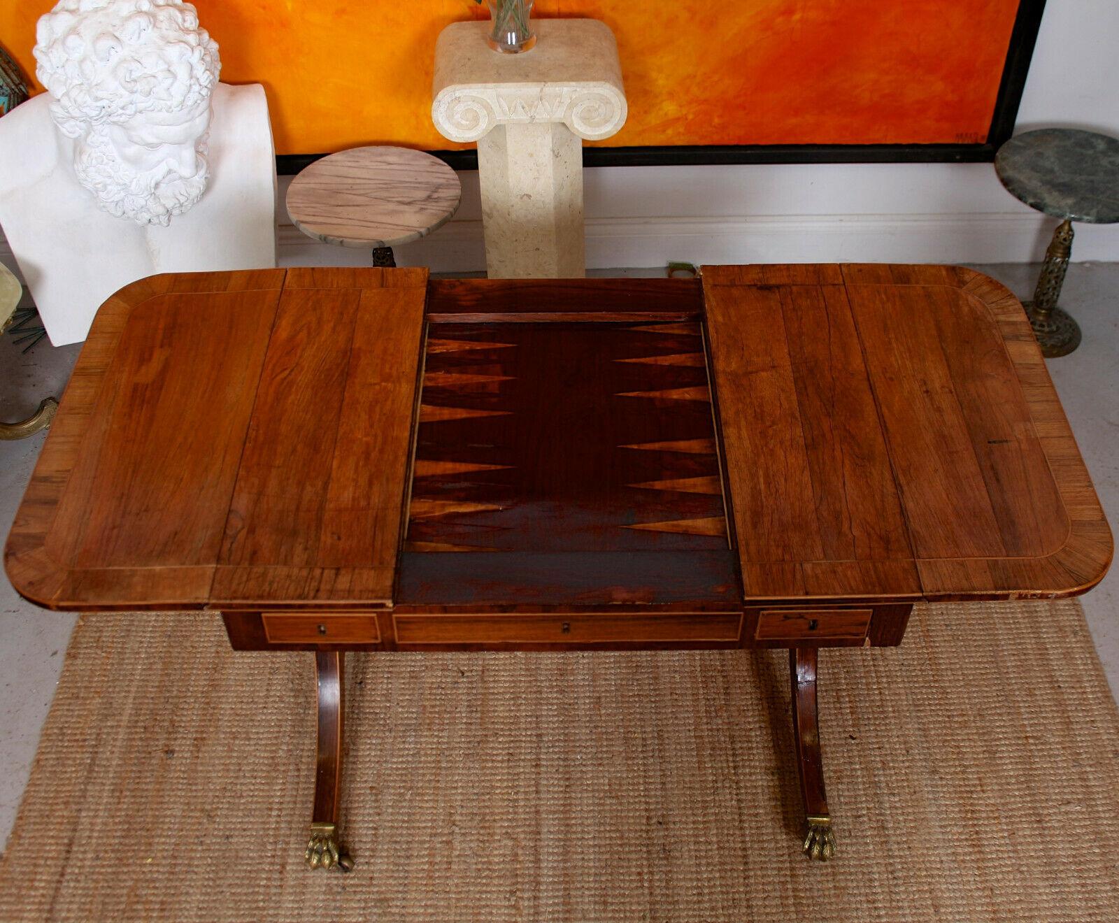 20th Century English Desk Games Sofa Table Drop-Leaf Writing Table Mahogany, 19th Century For Sale