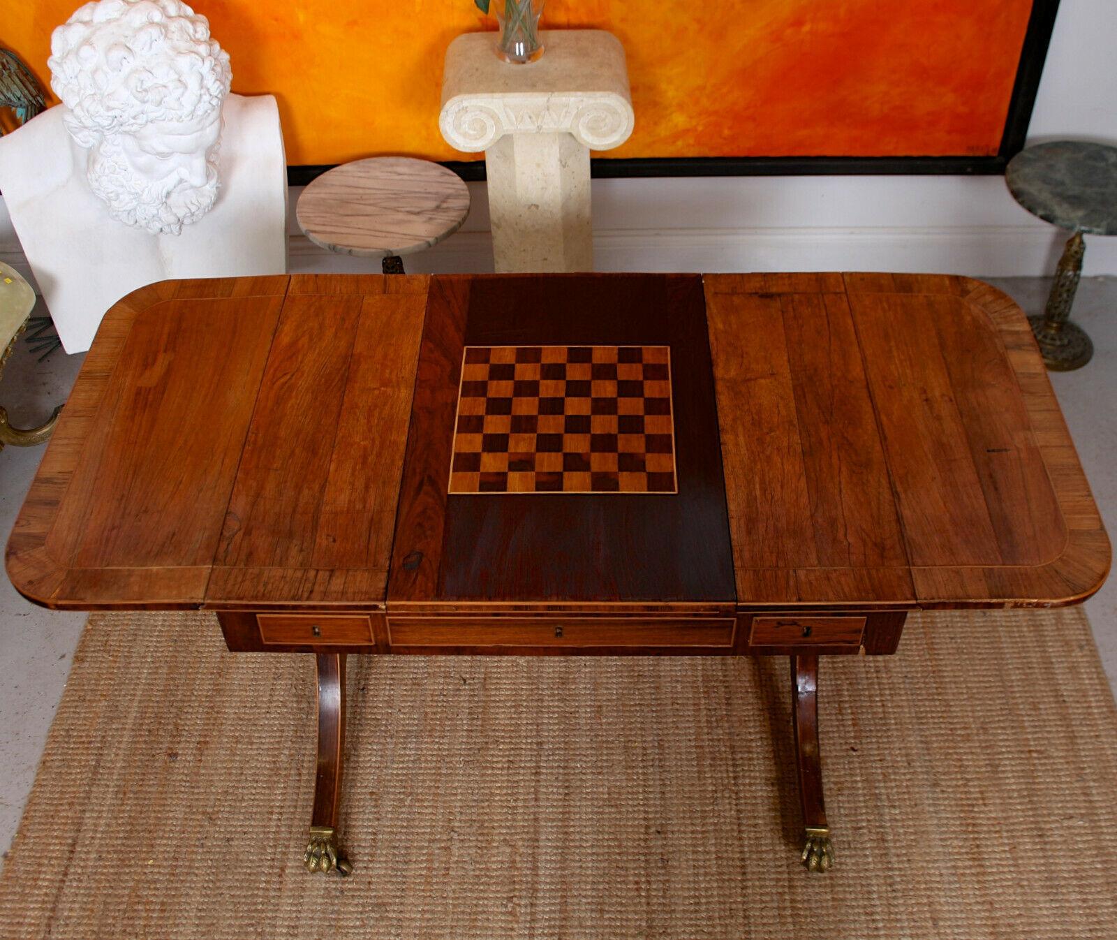 Walnut English Desk Games Sofa Table Drop-Leaf Writing Table Mahogany, 19th Century For Sale