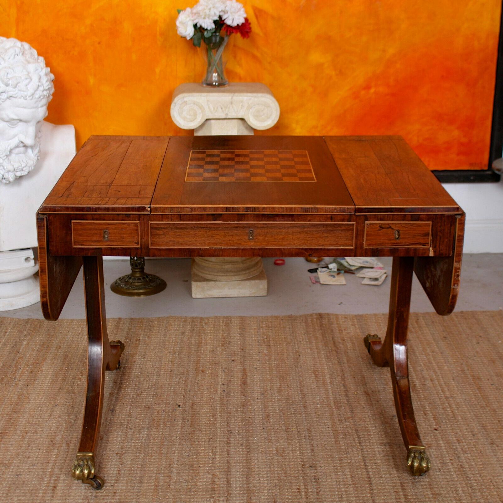 English Desk Games Sofa Table Drop-Leaf Writing Table Mahogany, 19th Century For Sale 3