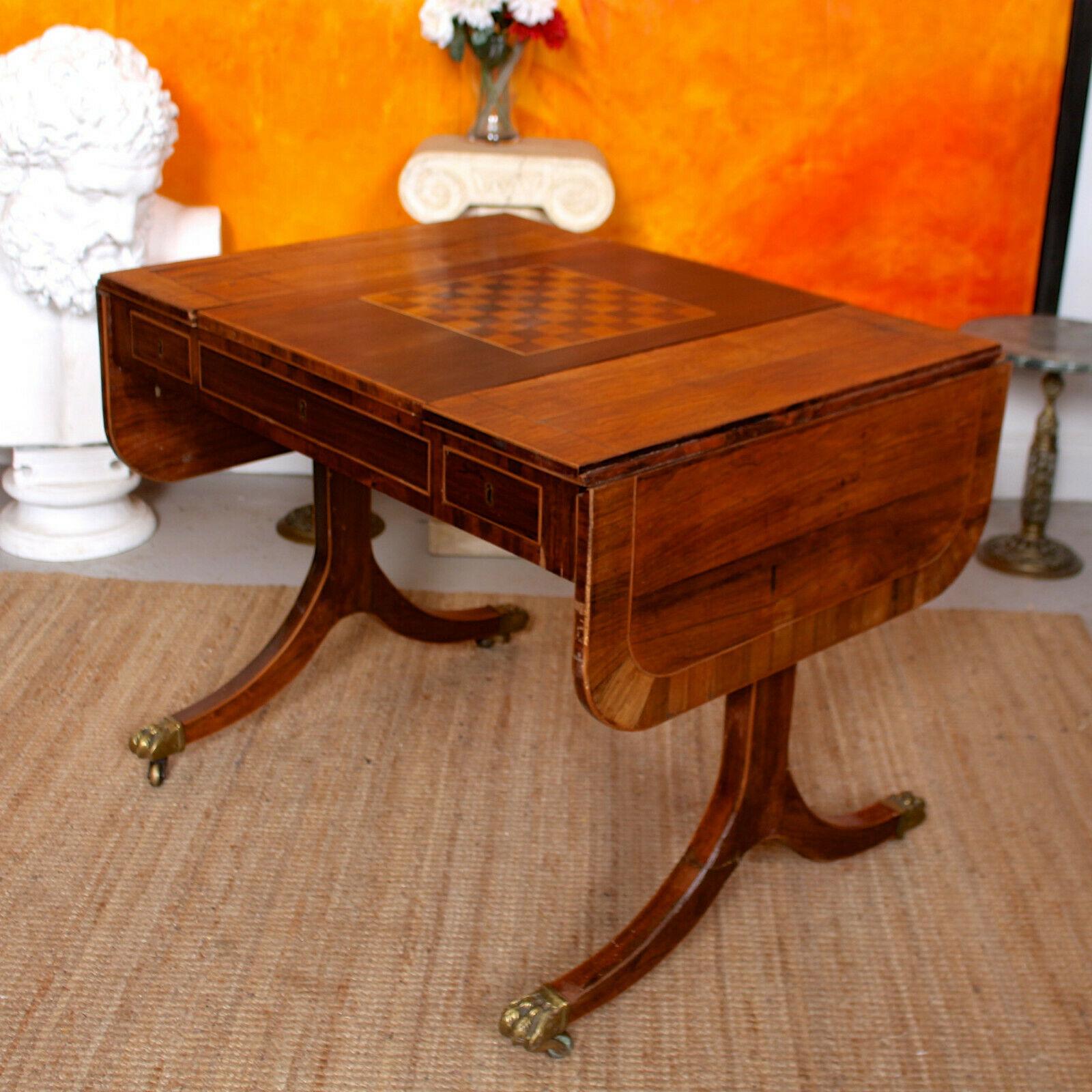 English Desk Games Sofa Table Drop-Leaf Writing Table Mahogany, 19th Century For Sale 4