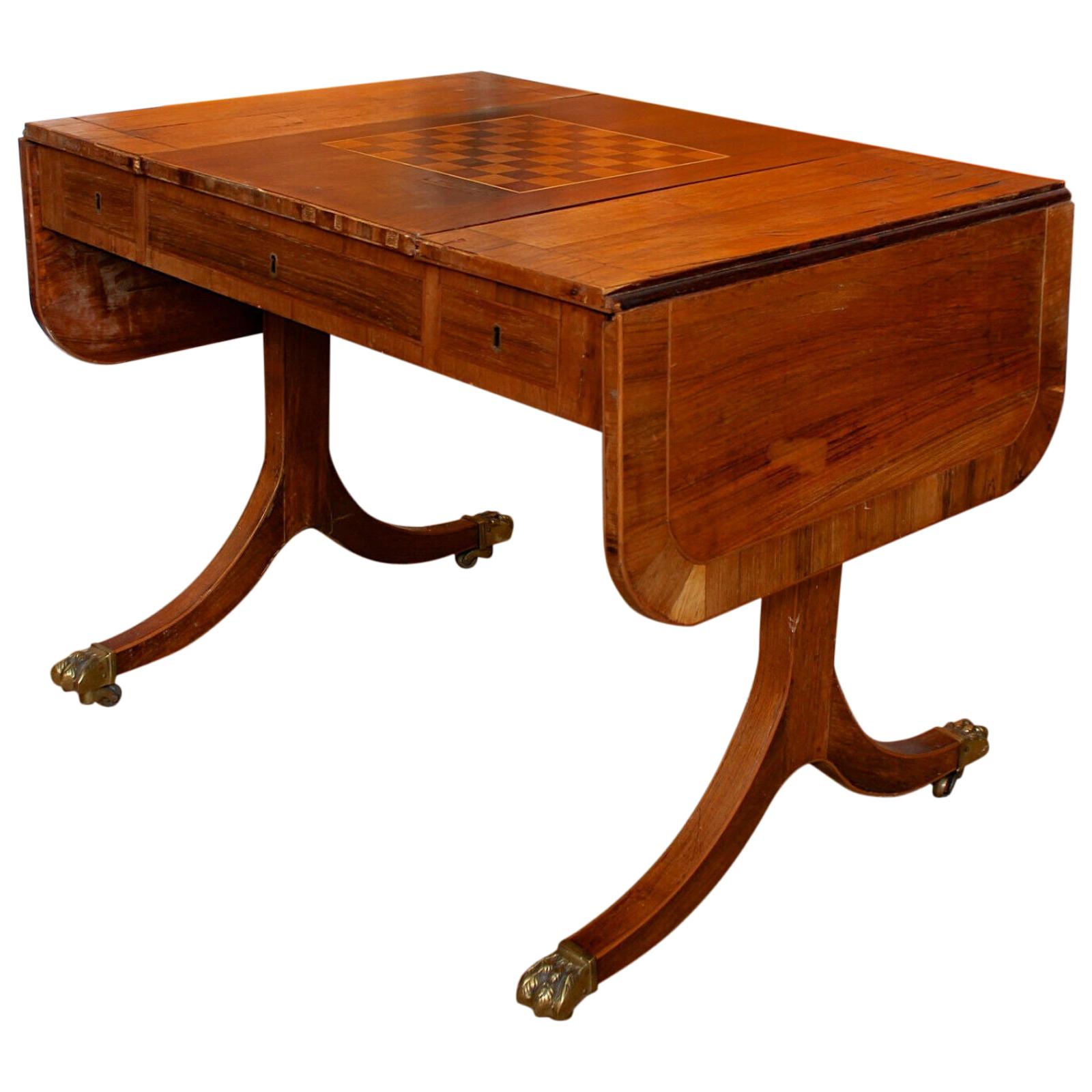 English Desk Games Sofa Table Drop-Leaf Writing Table Mahogany, 19th Century For Sale