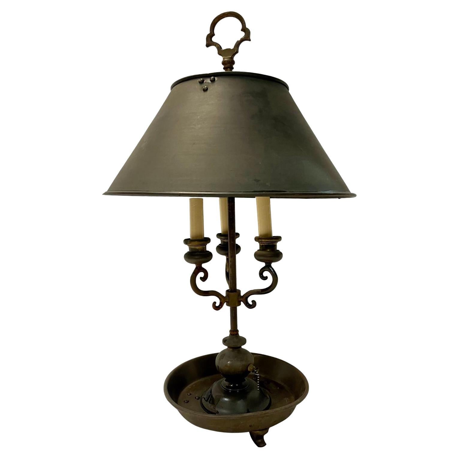 English Desk Lamp with Tole Shade For Sale