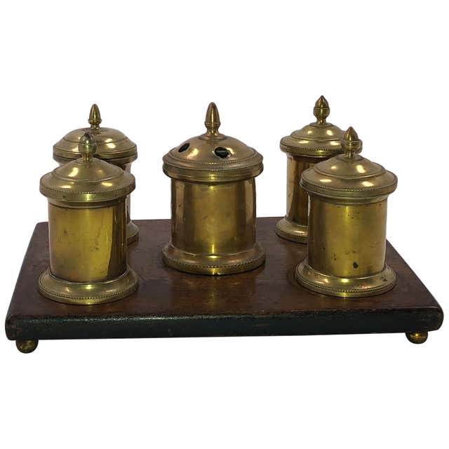 Polished Brass Islamic Moorish Style Desk Inkwells Set For Sale at 1stDibs