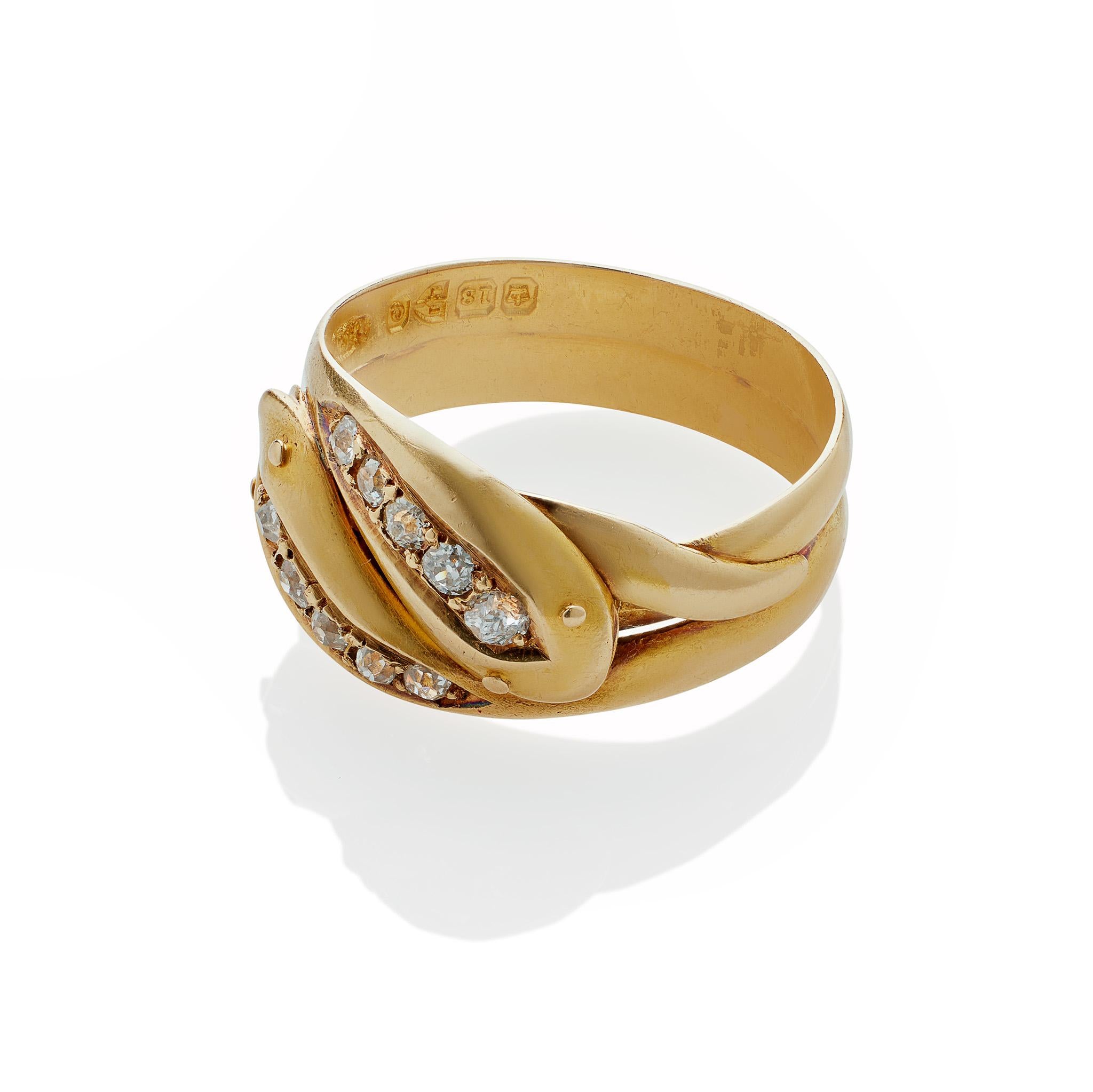 Women's or Men's English Diamond Double Snake Ring For Sale