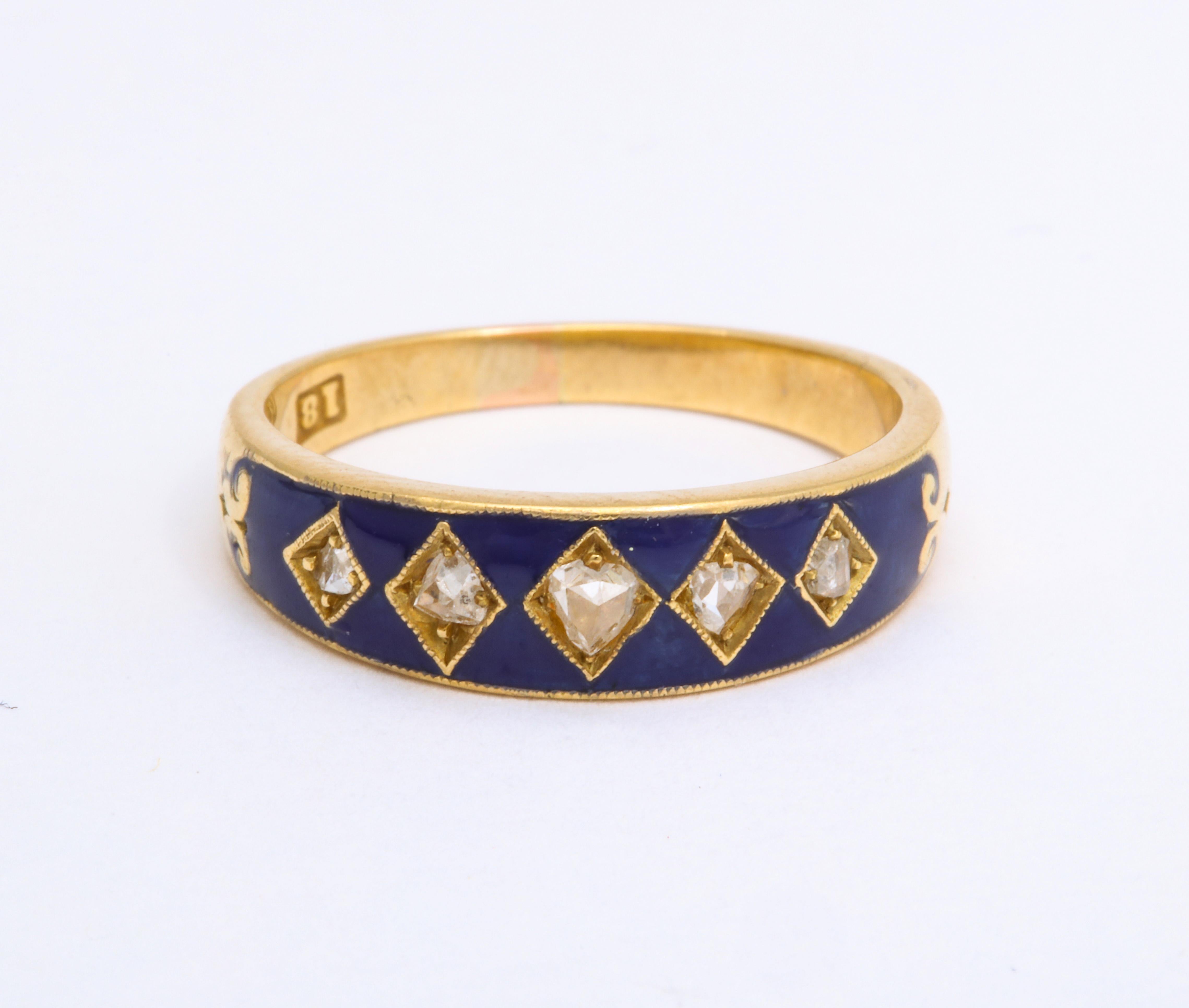 Englischer emaillierter englischer Harlekin-Ring aus 18 Karat Gold mit Diamanten, um 1890 (Viktorianisch) im Angebot