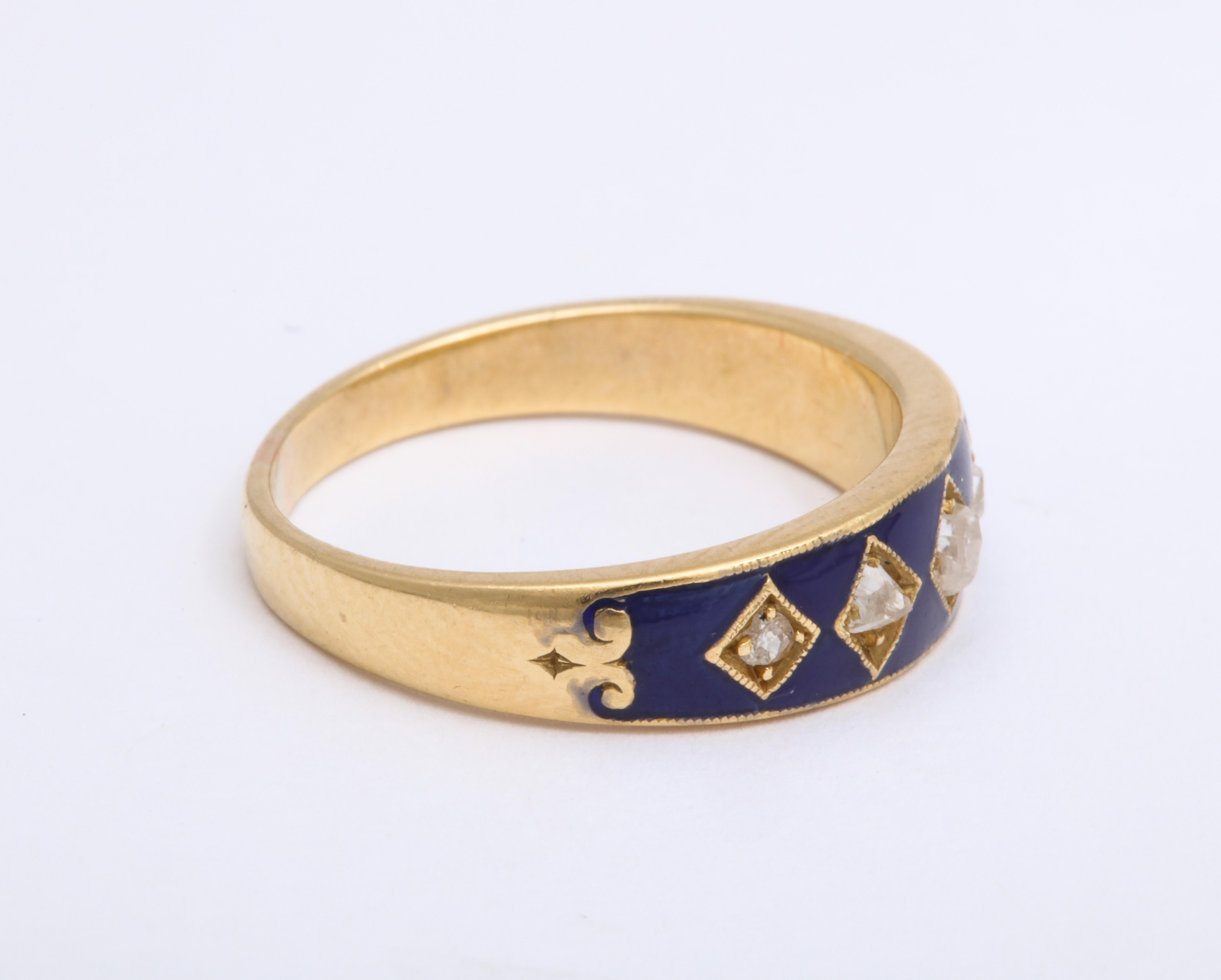 Englischer emaillierter englischer Harlekin-Ring aus 18 Karat Gold mit Diamanten, um 1890 im Zustand „Gut“ im Angebot in St. Catharines, ON