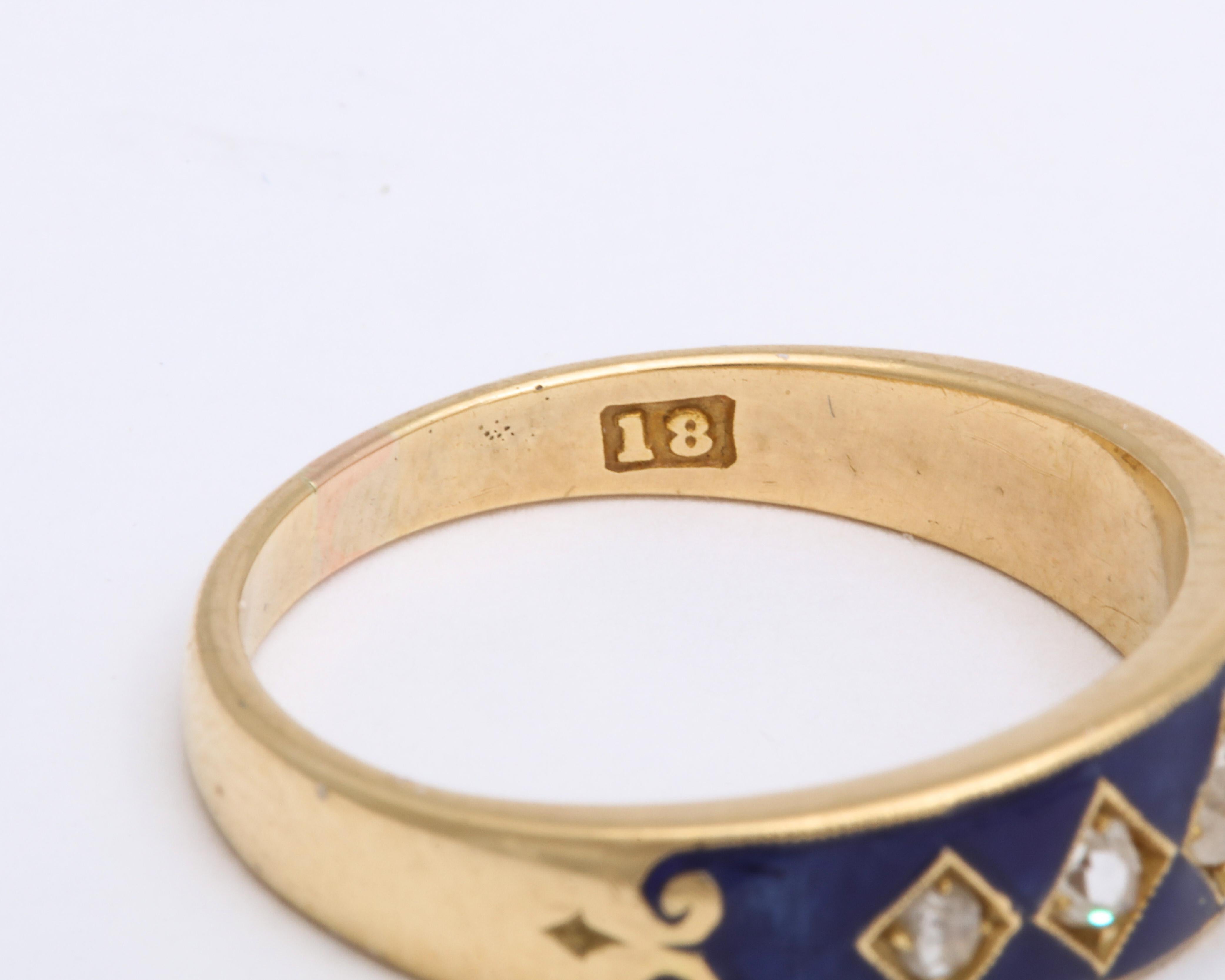 Women's or Men's English Diamond Enameled 18k Gold Harlequin Ring, circa 1890 For Sale
