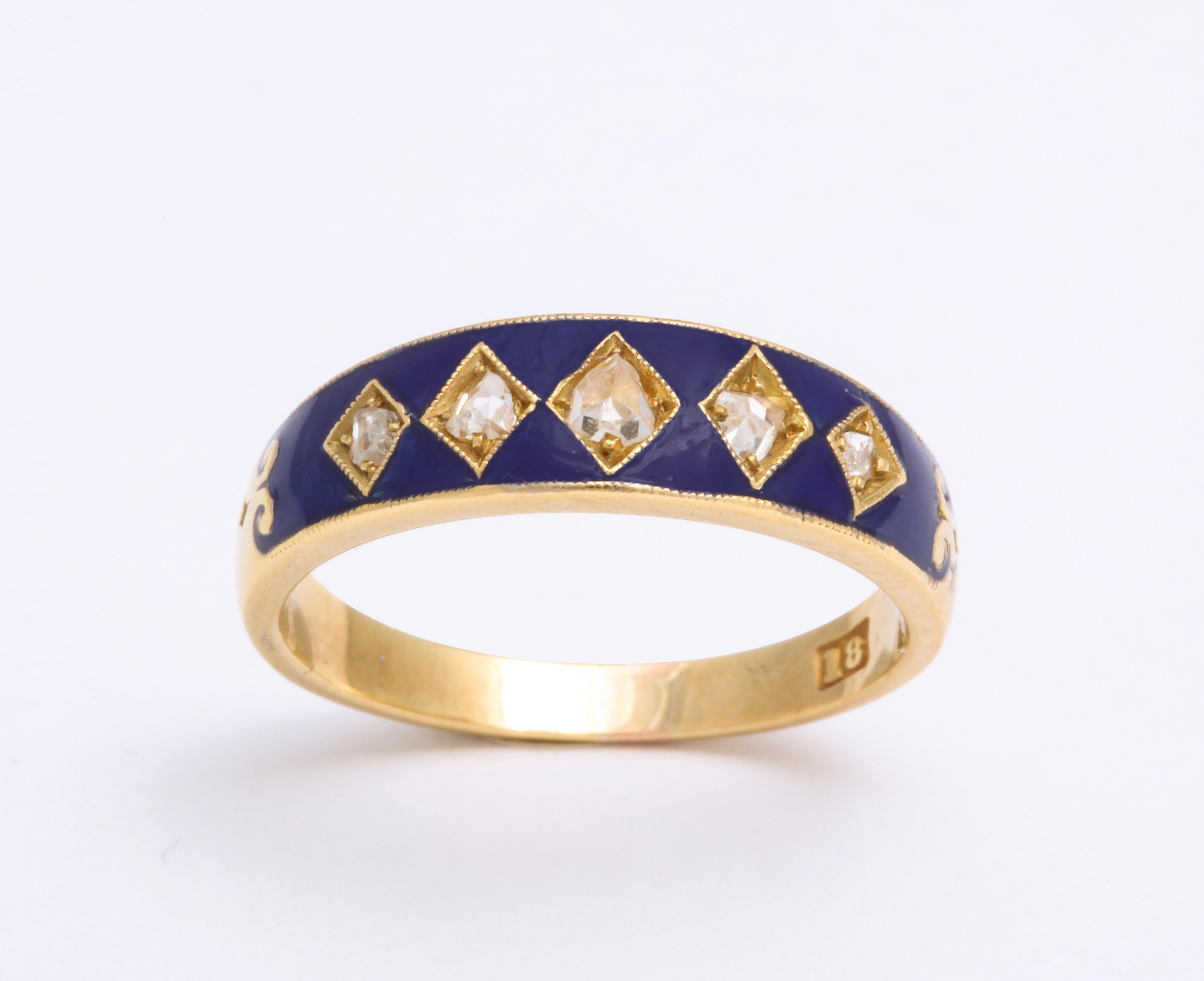 English Diamond Enameled 18k Gold Harlequin Ring, circa 1890 For Sale 1