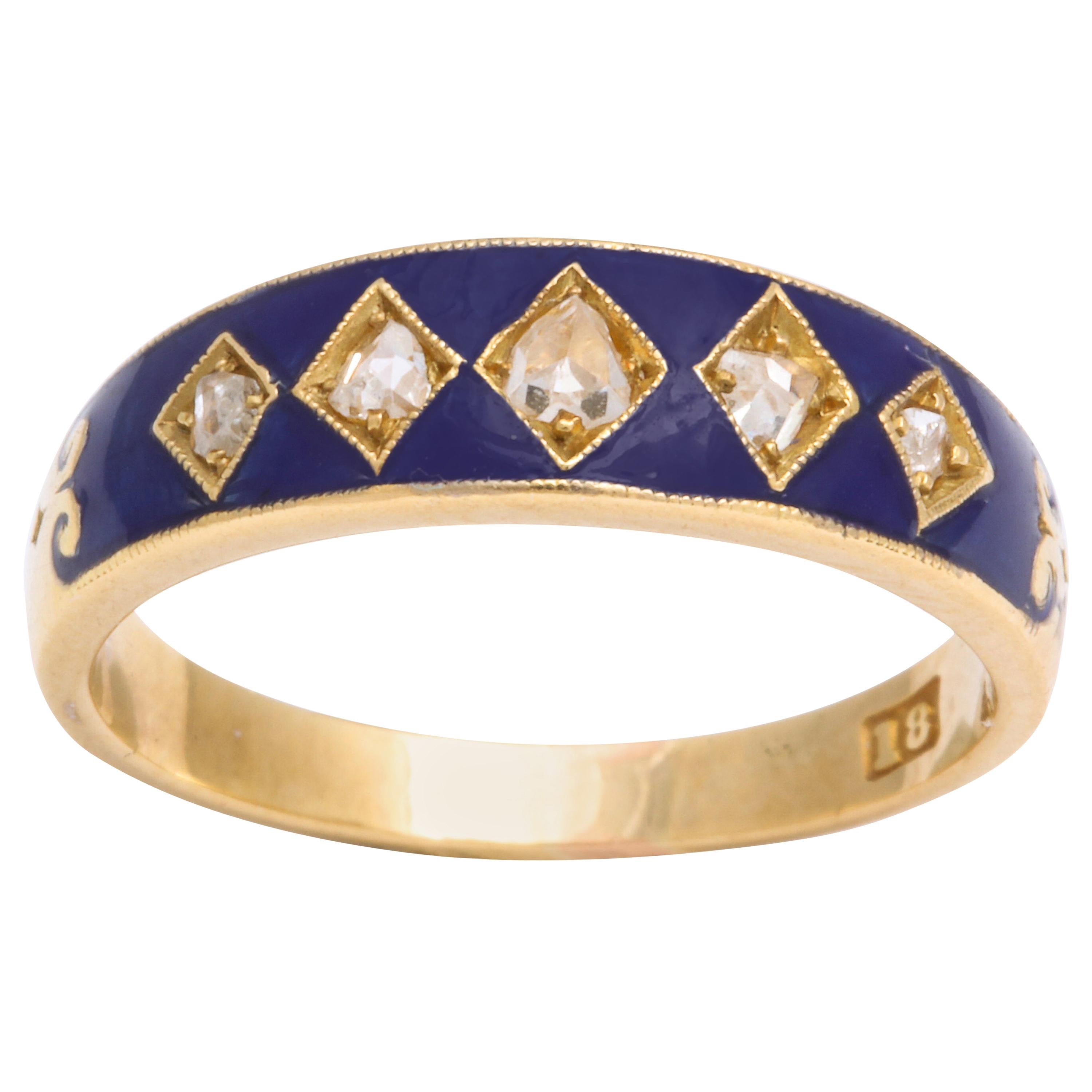 Englischer emaillierter englischer Harlekin-Ring aus 18 Karat Gold mit Diamanten, um 1890 im Angebot