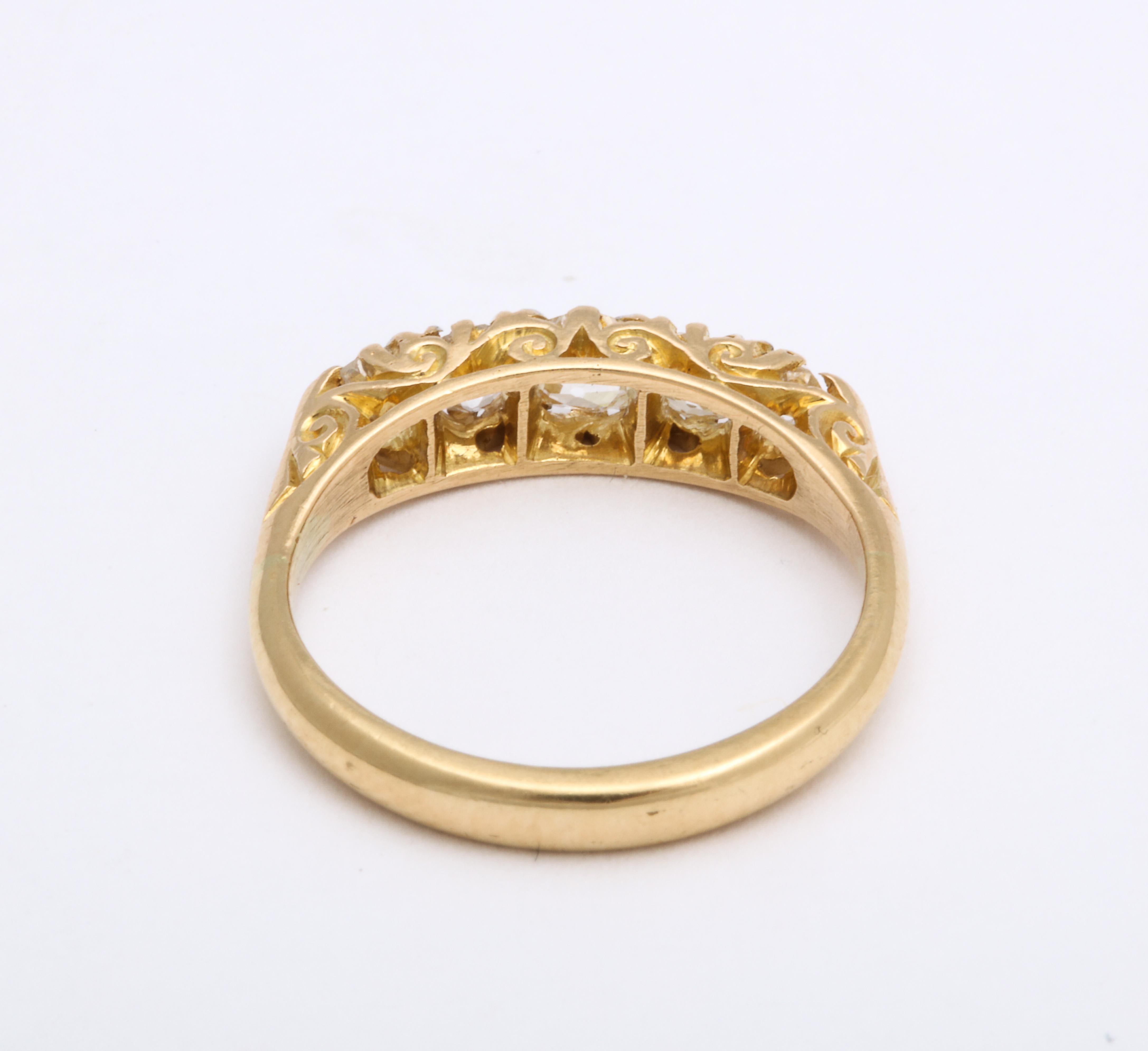 Old European Cut English 18k Gold Diamond Five-Stone Ring, circa 1890